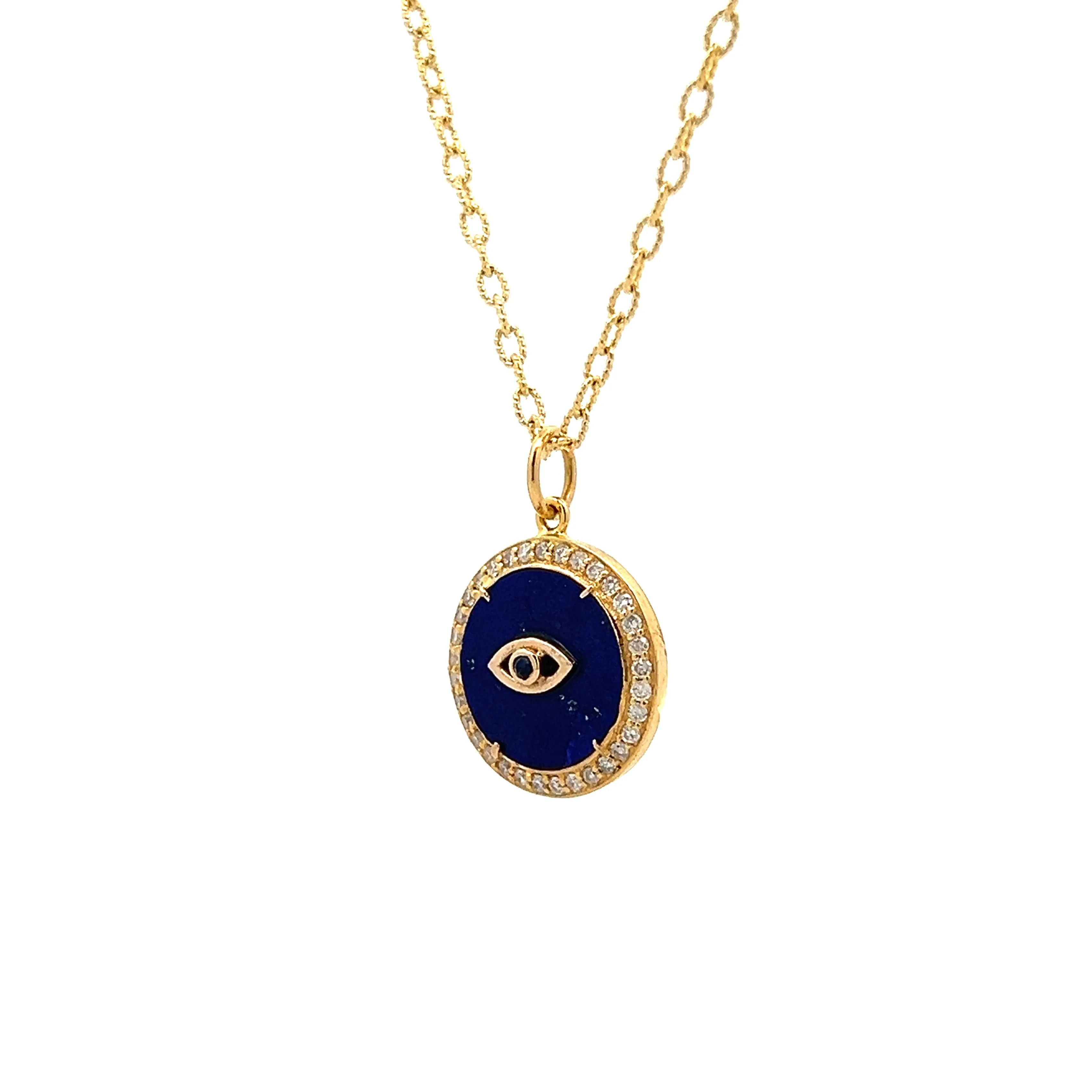 Evil Eye Sapphire & Diamond Pendant in 14k Yellow Gold - Image 2