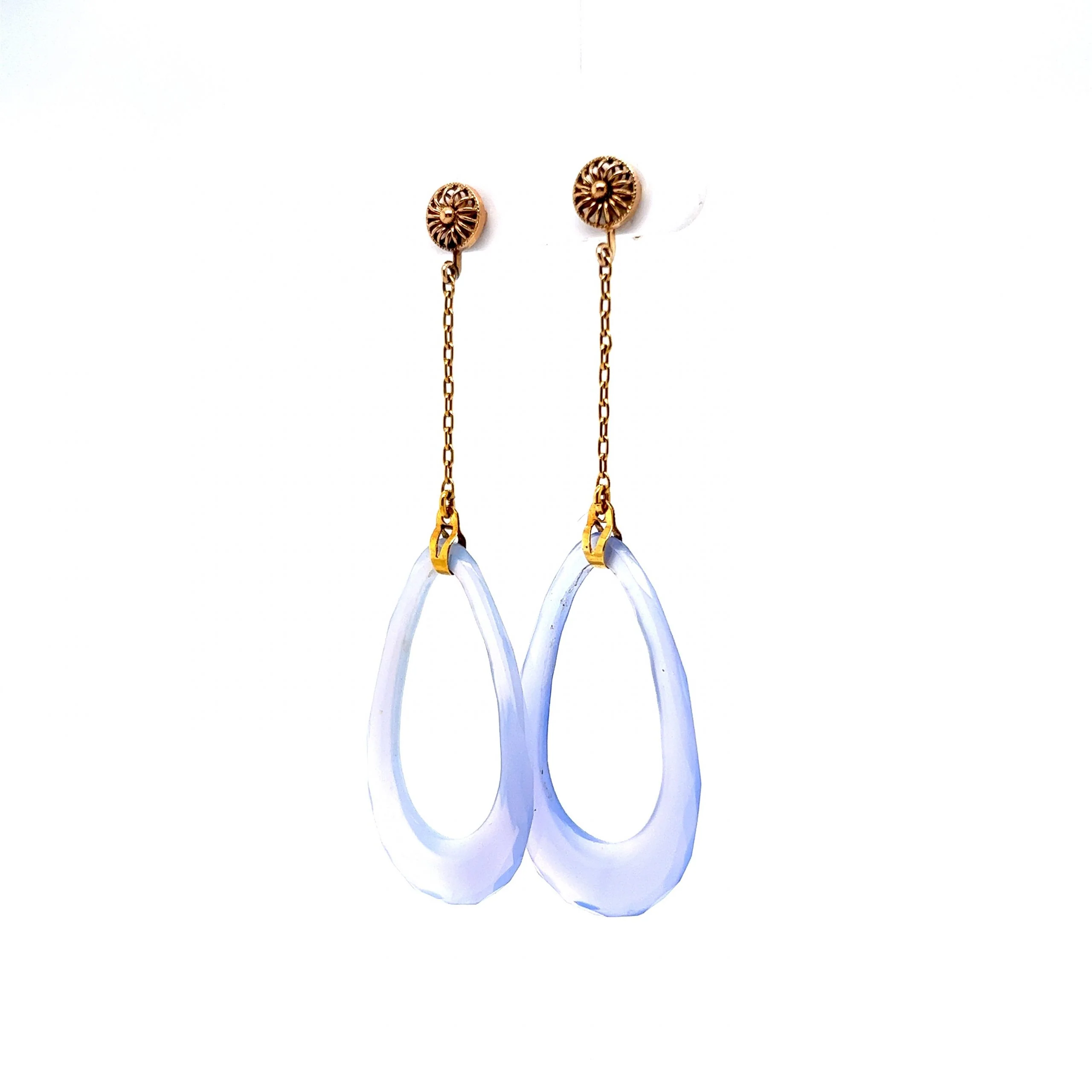 Faceted Chalcedony Drop Earrings in 14k Yellow Gold - Image 2