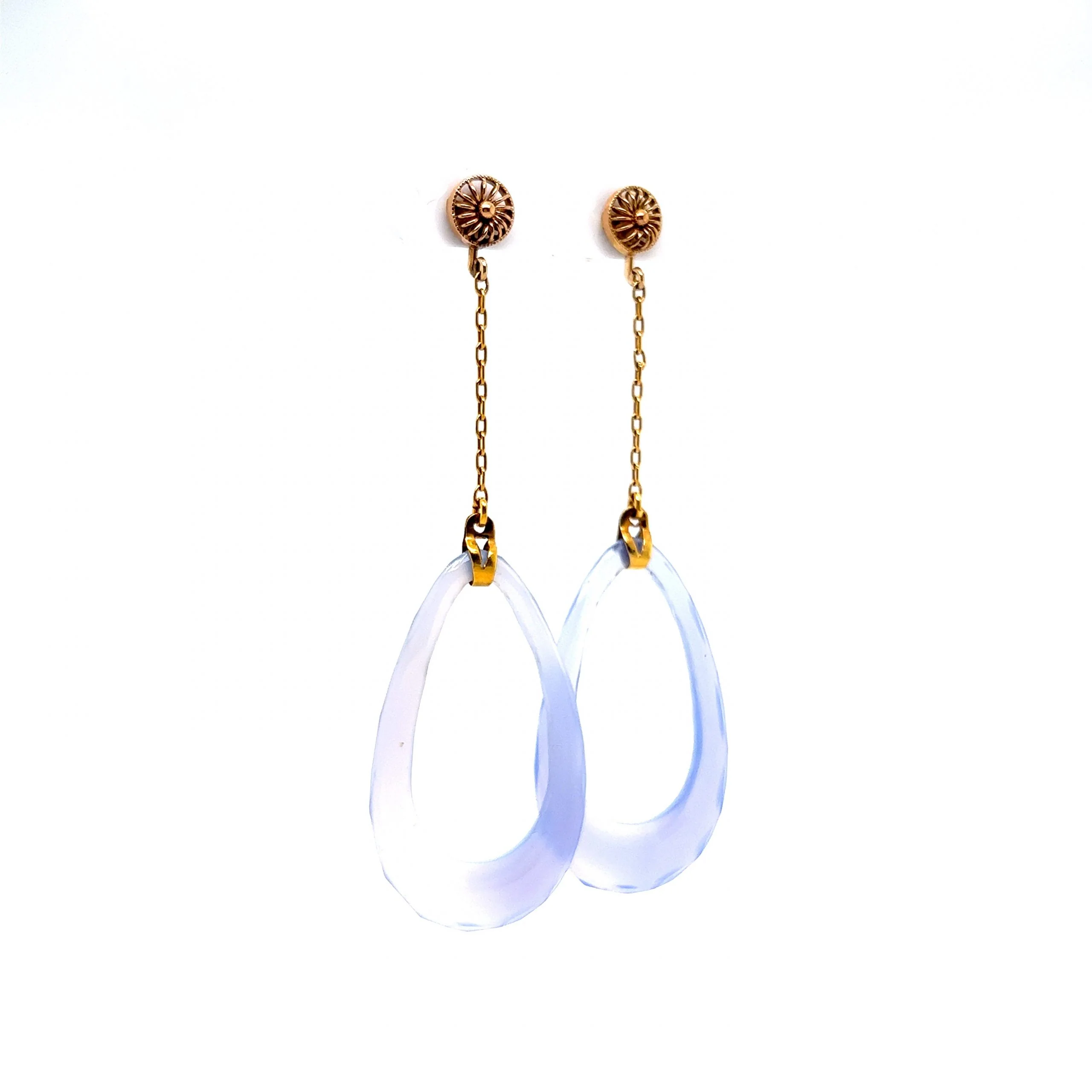 Faceted Chalcedony Drop Earrings in 14k Yellow Gold - Image 3