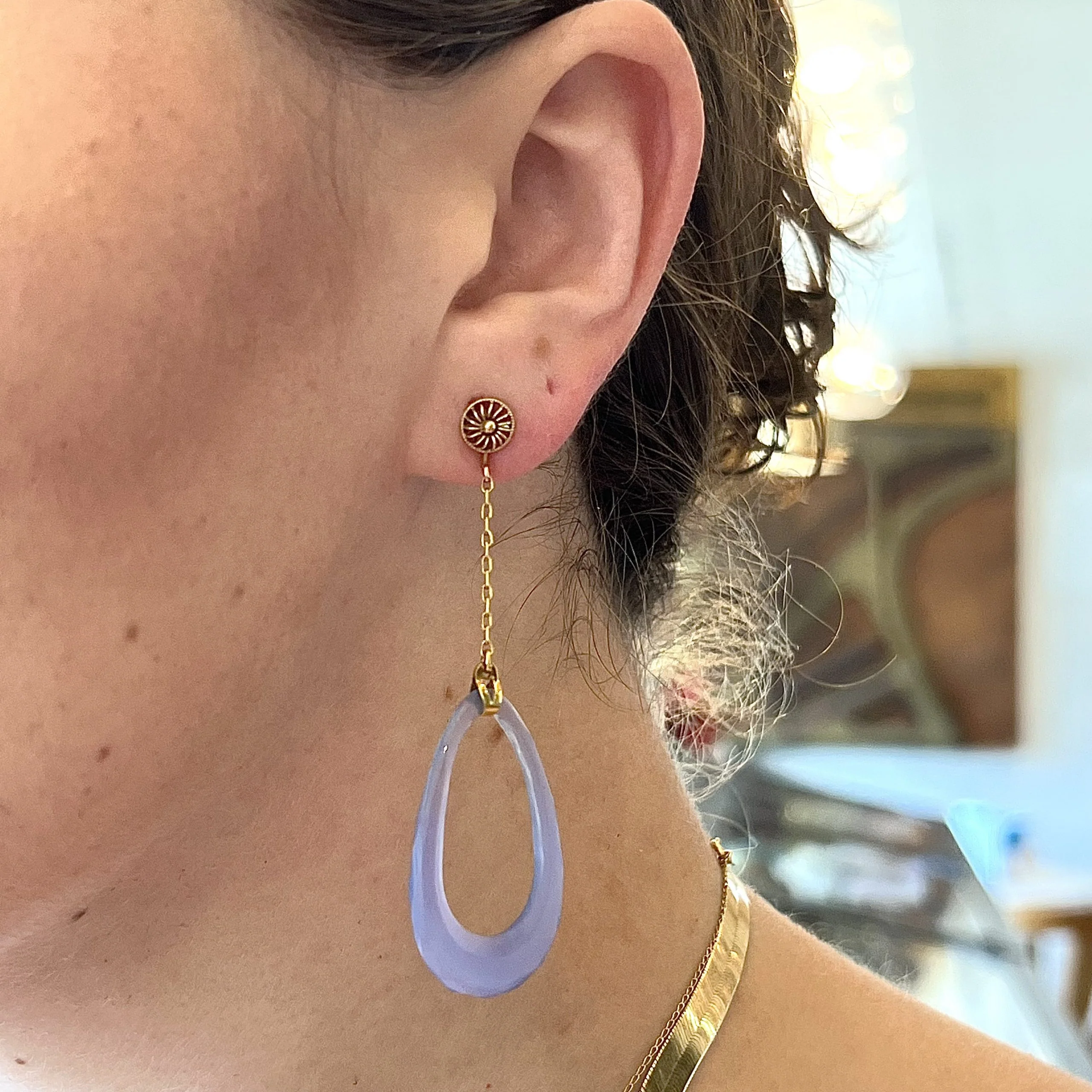 Faceted Chalcedony Drop Earrings in 14k Yellow Gold - Image 4
