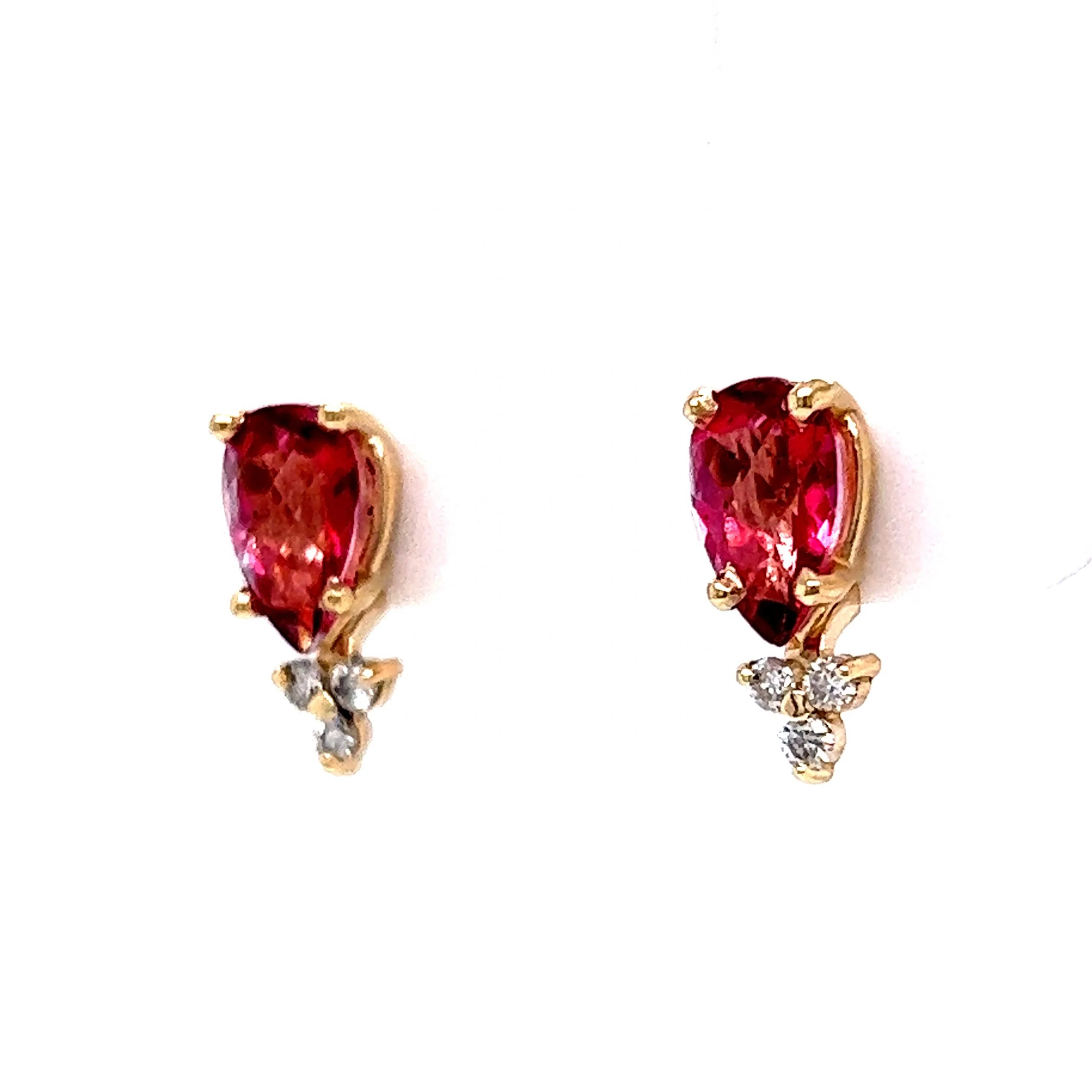 Faceted Pink Tourmaline & Diamond Earrings in 14k Yellow Gold - Image 2