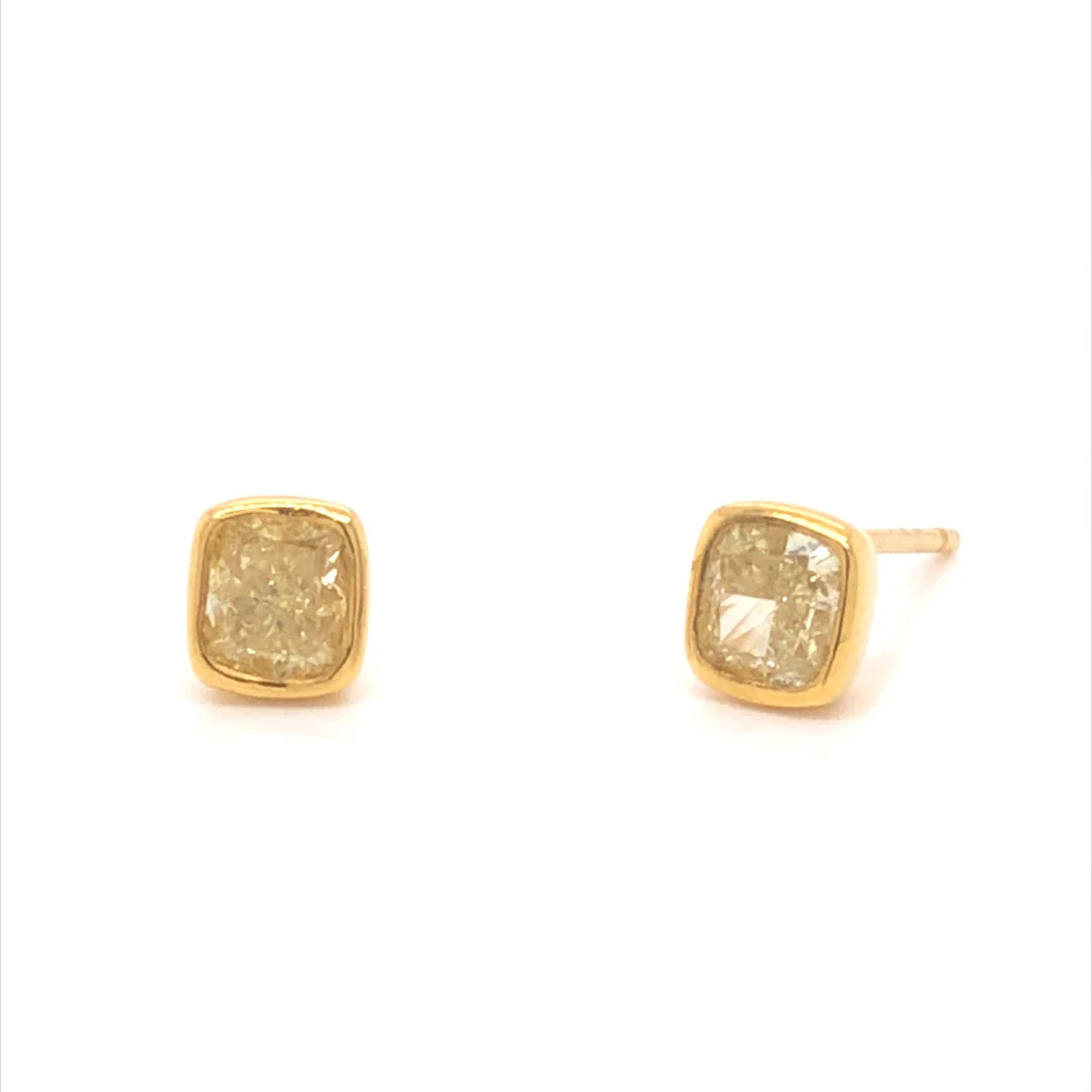 Fancy Yellow Diamond Stud Earrings in 18k Yellow Gold - Image 2