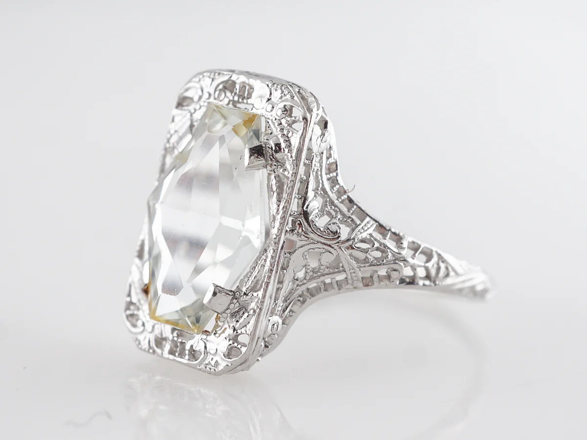 Fantasy Cut Emerald Cut Aquamarine Ring in 14k White Gold - Image 2