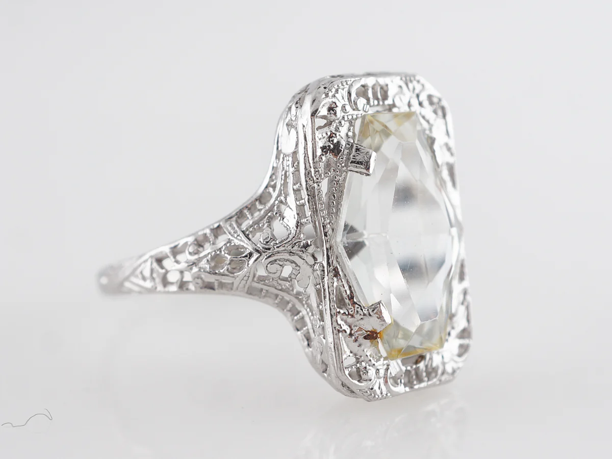 Fantasy Cut Emerald Cut Aquamarine Ring in 14k White Gold - Image 3