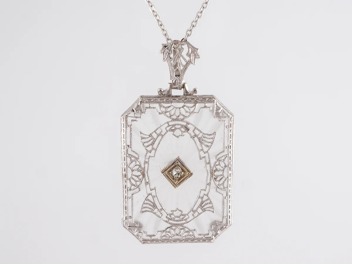 Filigree Art Deco Necklace w/ Single Cut Diamond