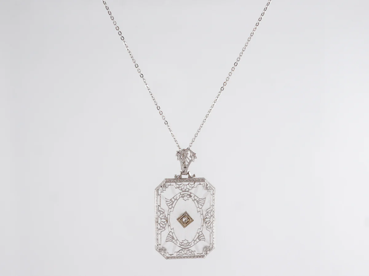 Filigree Art Deco Necklace w/ Single Cut Diamond - Image 2