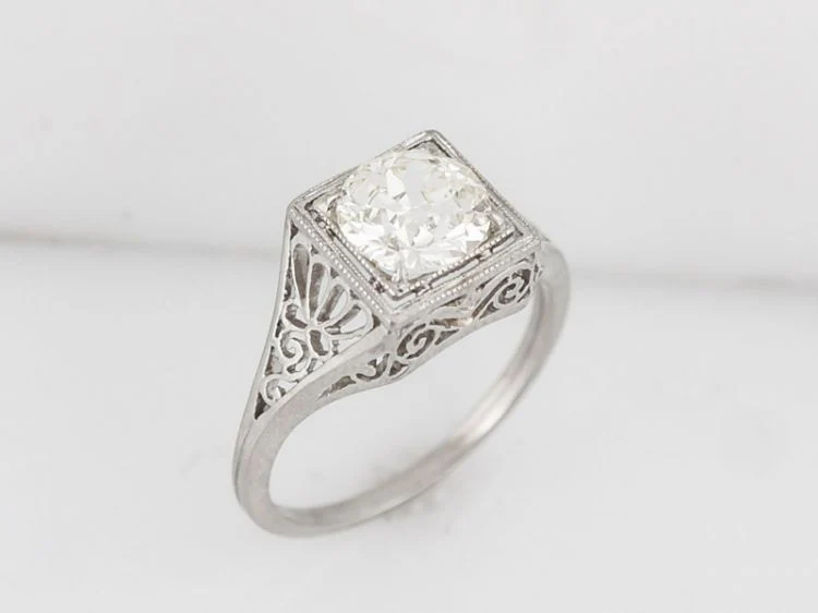 Filigree Diamond Engagement Ring Art Deco Platinum - Image 4