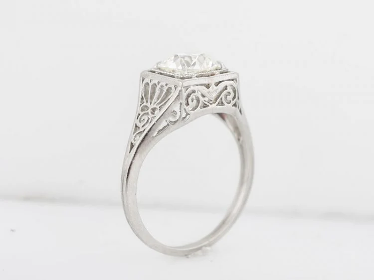 Filigree Diamond Engagement Ring Art Deco Platinum - Image 5