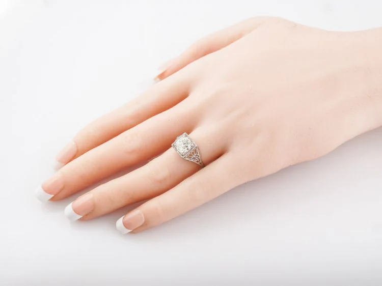 Filigree Diamond Engagement Ring Art Deco Platinum - Image 7