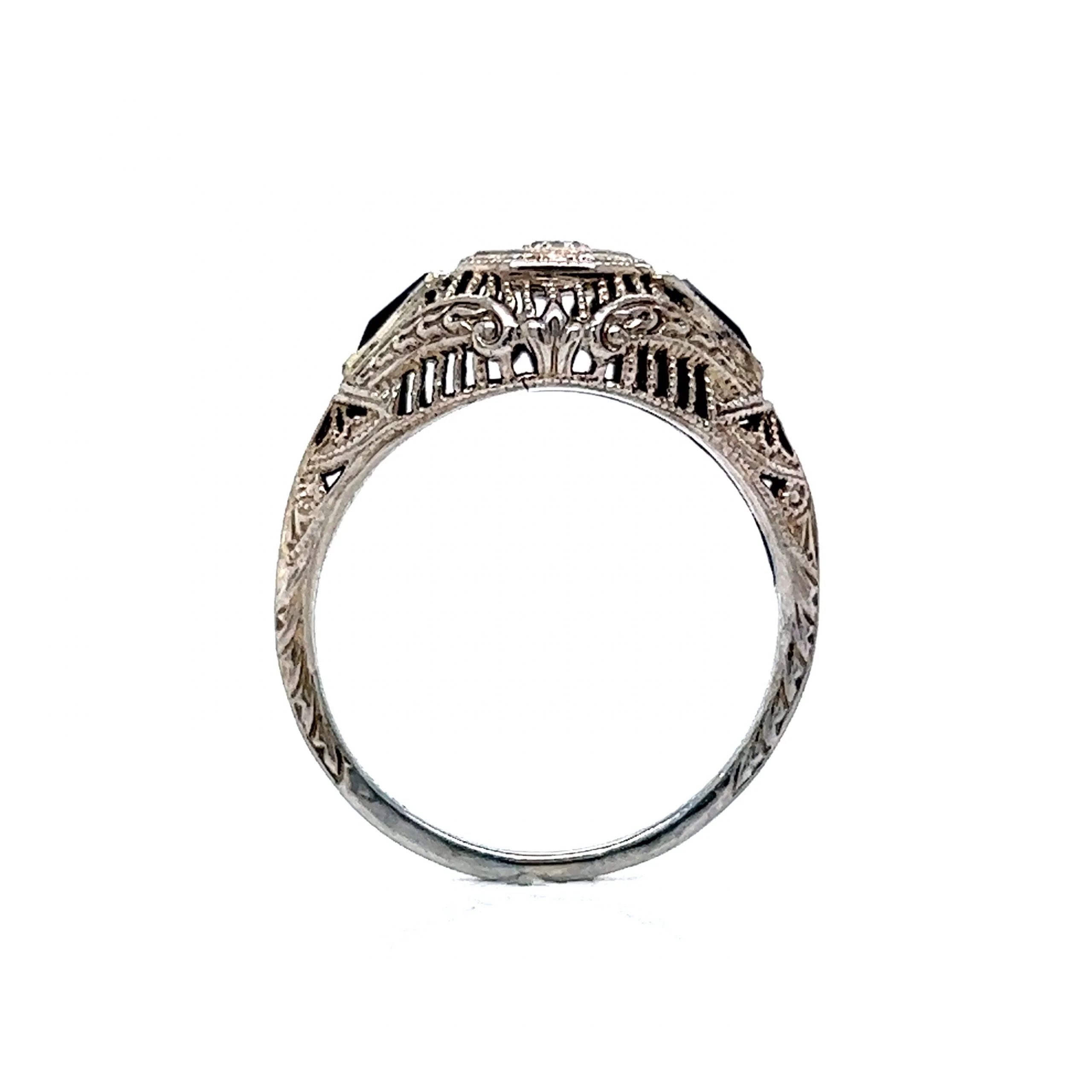 Filigree Diamond & Sapphire Engagement Ring in 18k White Gold - Image 4