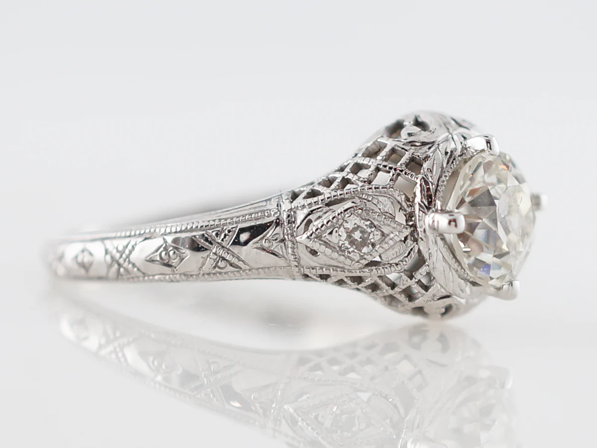 Filigree Diamond Solitaire Engagement Ring 1920's - Image 3