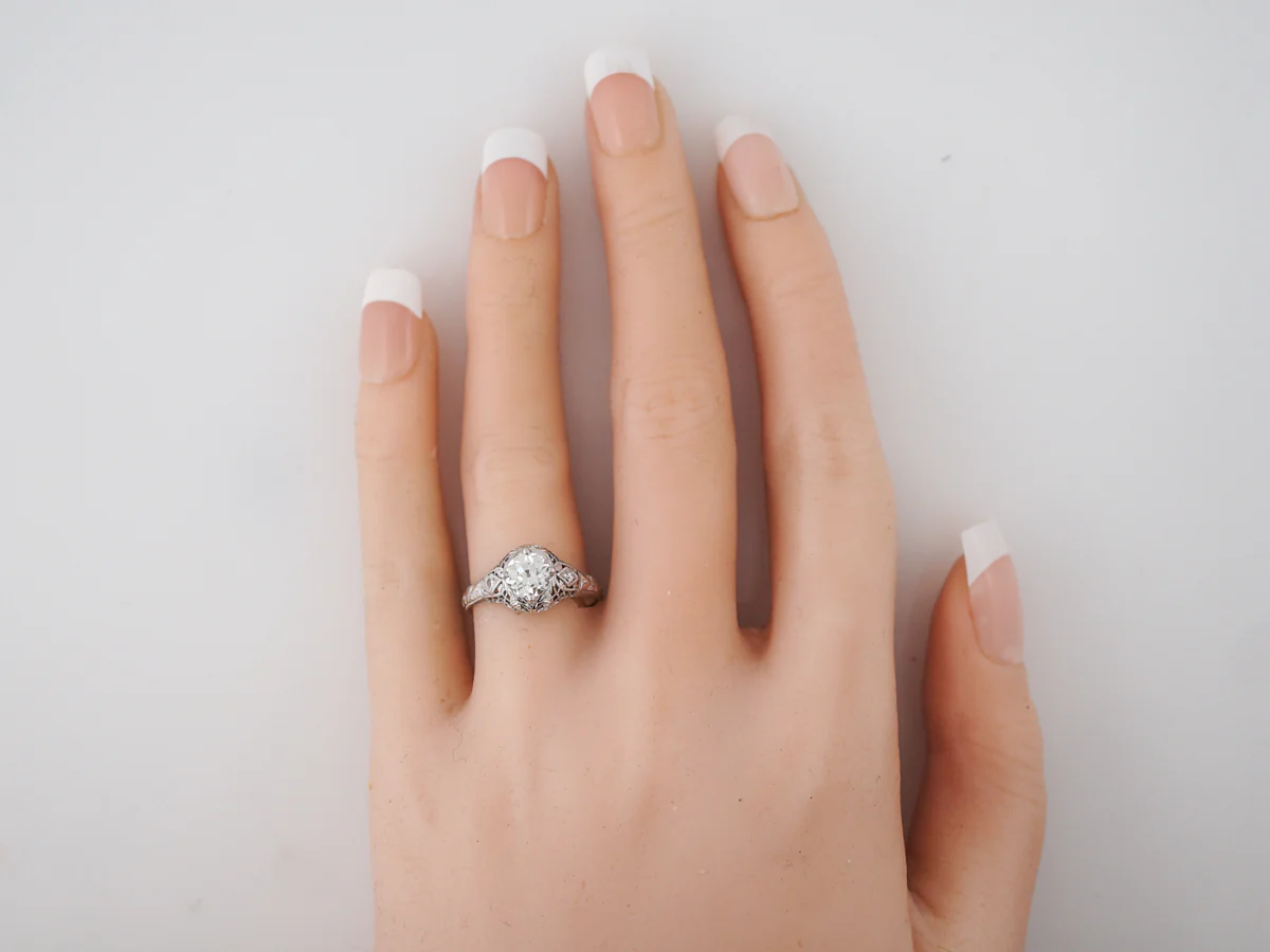 Filigree Diamond Solitaire Engagement Ring 1920's - Image 6