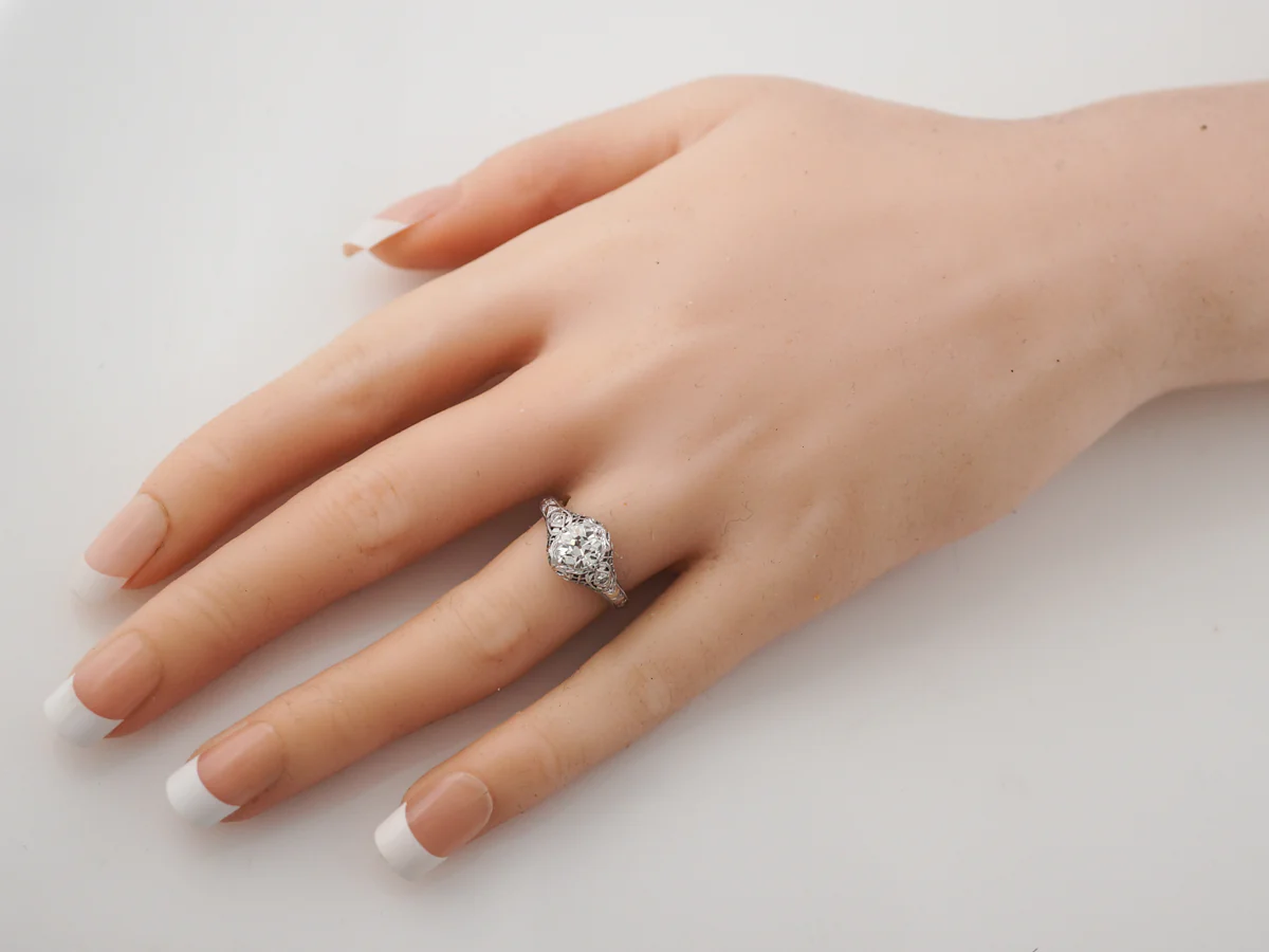 Filigree Diamond Solitaire Engagement Ring 1920's - Image 7