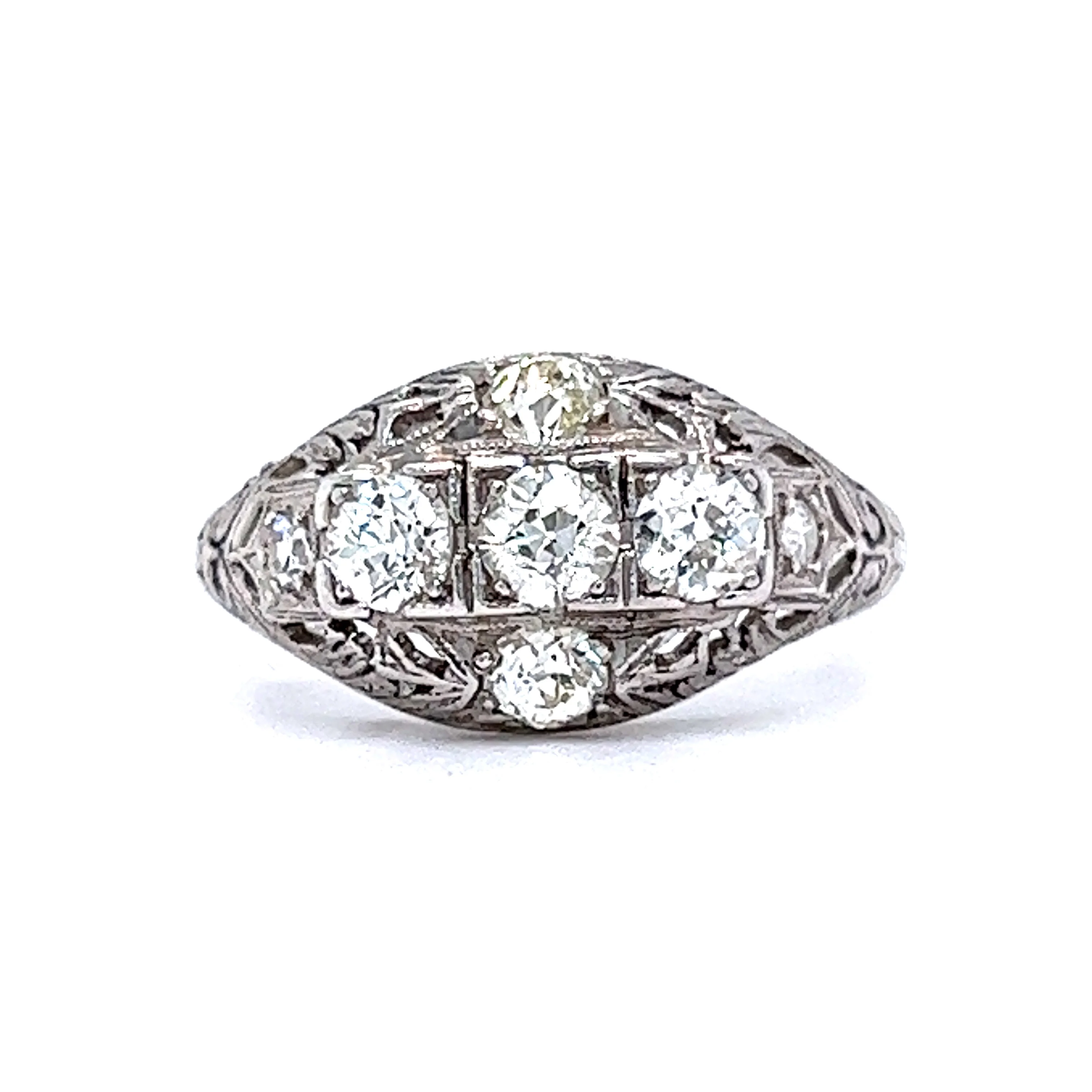 Filigree Five Stone Art Deco Diamond Ring in 18k