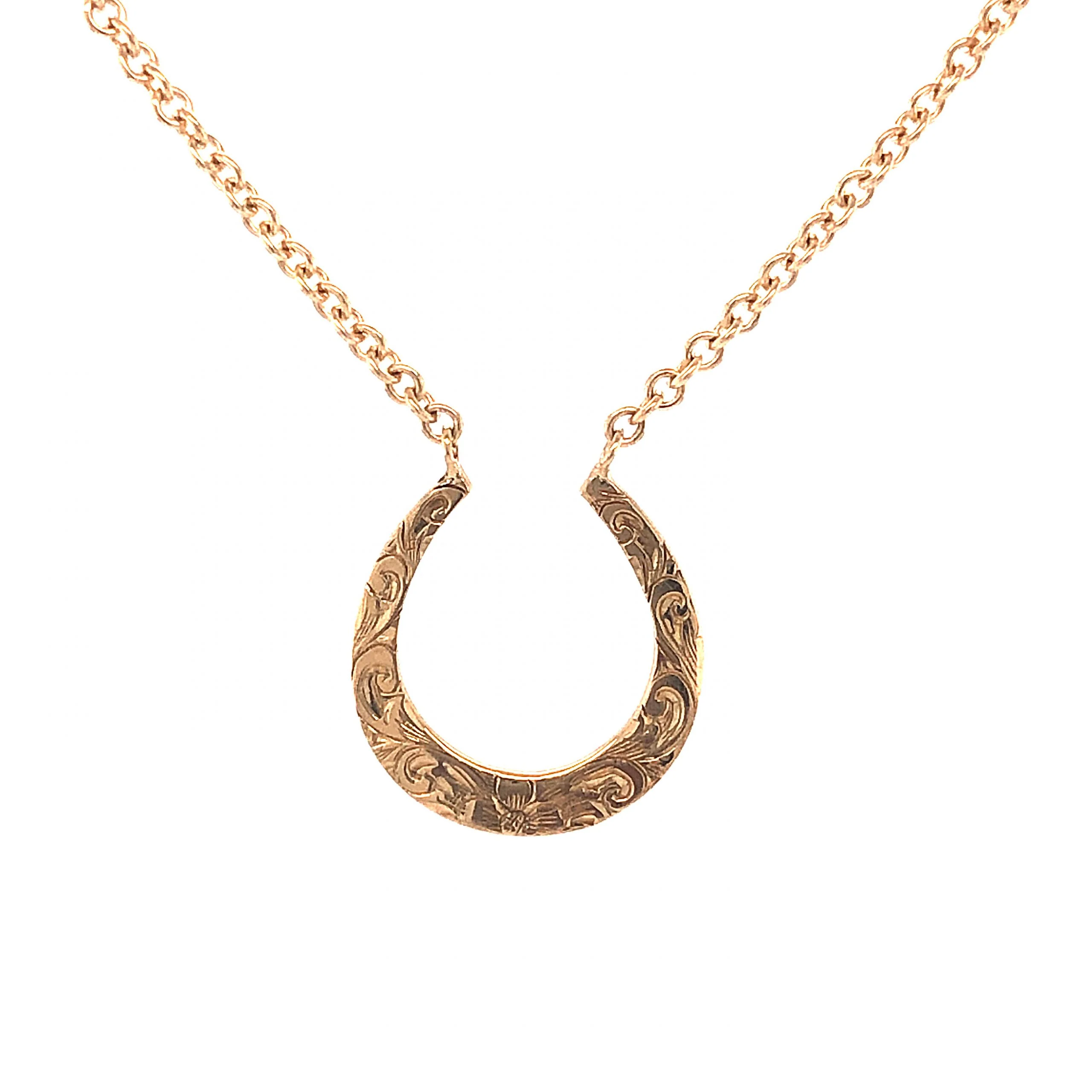 Filigree Horseshoe Pendant Necklace in 14k Yellow Gold - Image 2