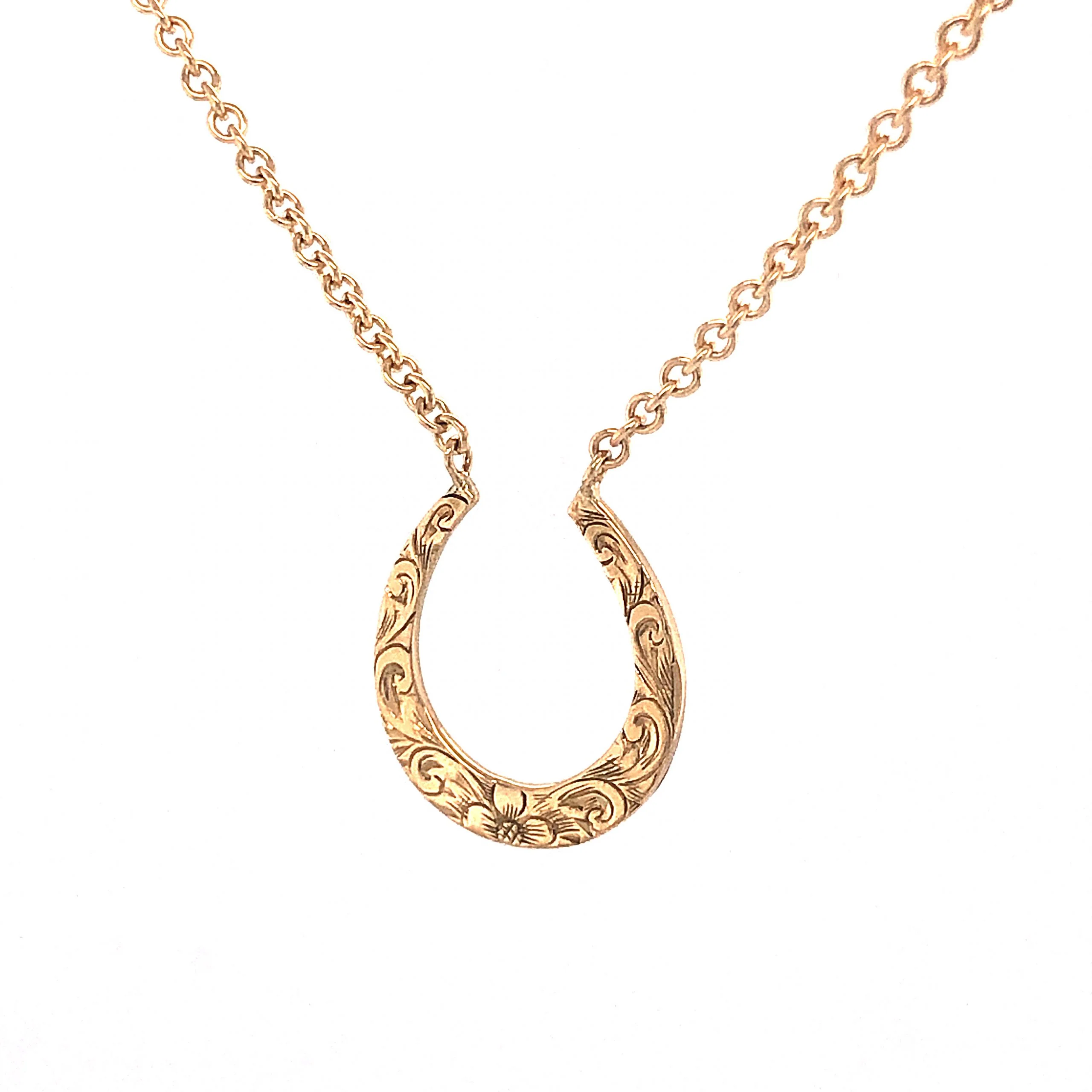 Filigree Horseshoe Pendant Necklace in 14k Yellow Gold - Image 3