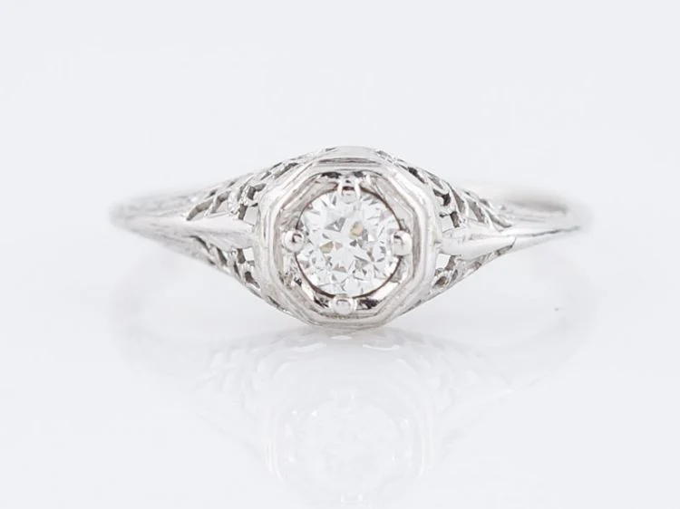 Filigree Solitaire Diamond Engagement Ring Art Deco Platinum