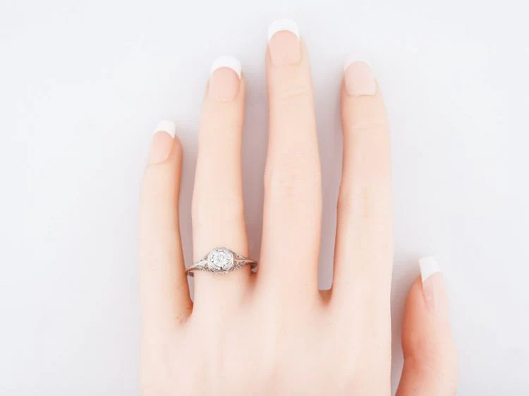 Filigree Solitaire Diamond Engagement Ring Art Deco Platinum - Image 6