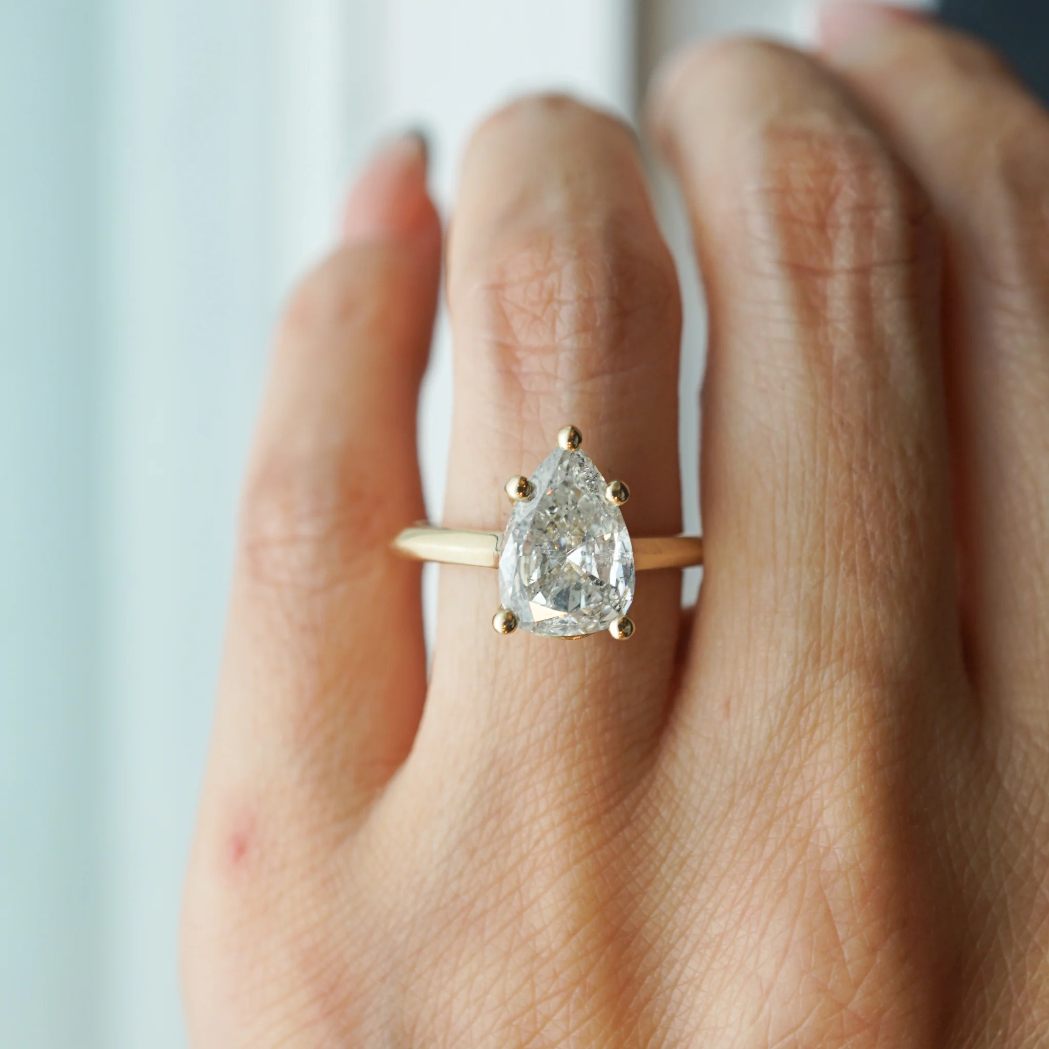 Five Prong Pear Diamond Engagement Ring in 14k Yellow Gold - Image 7
