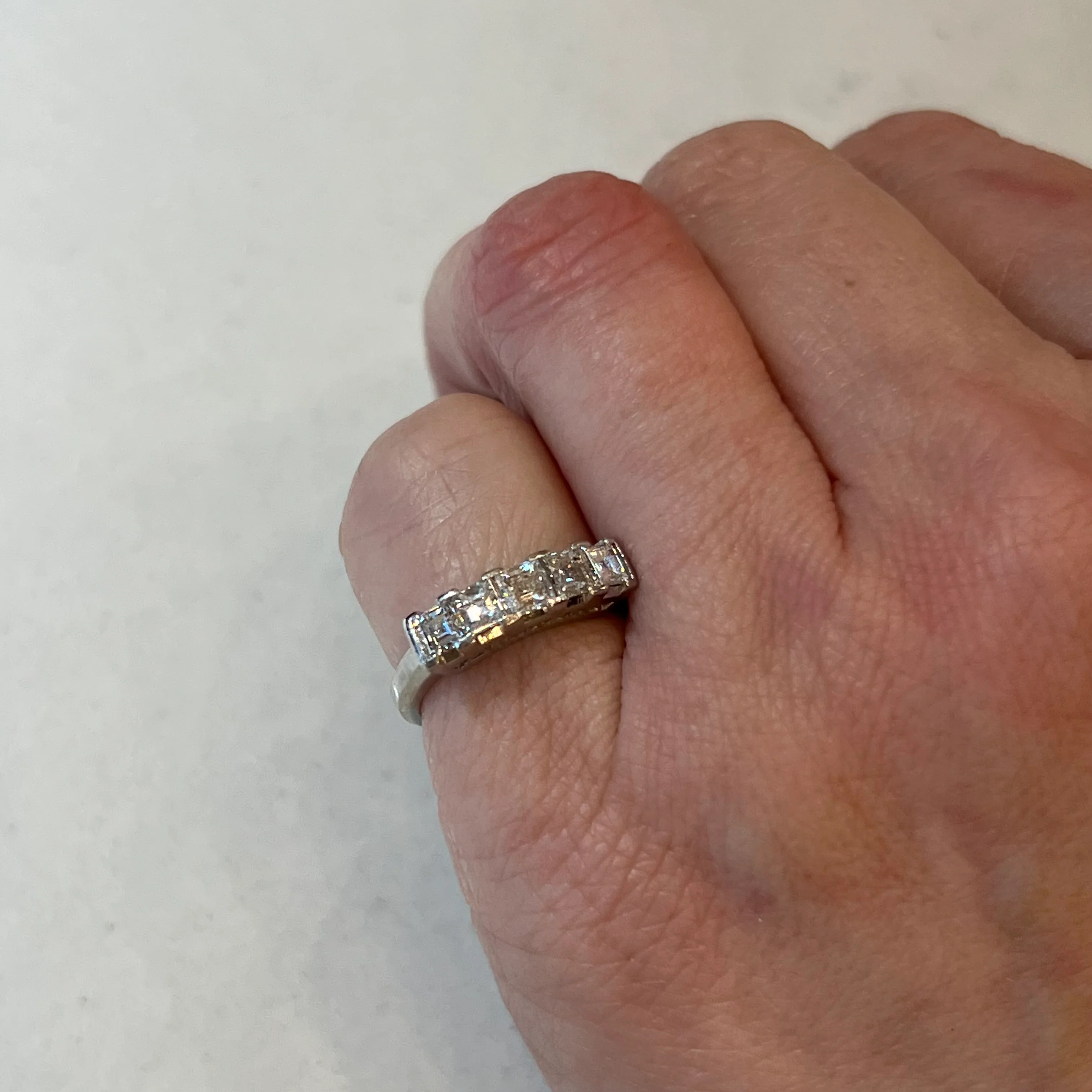 Five Stone Asscher Cut Diamond Wedding Band in Platinum - Image 6