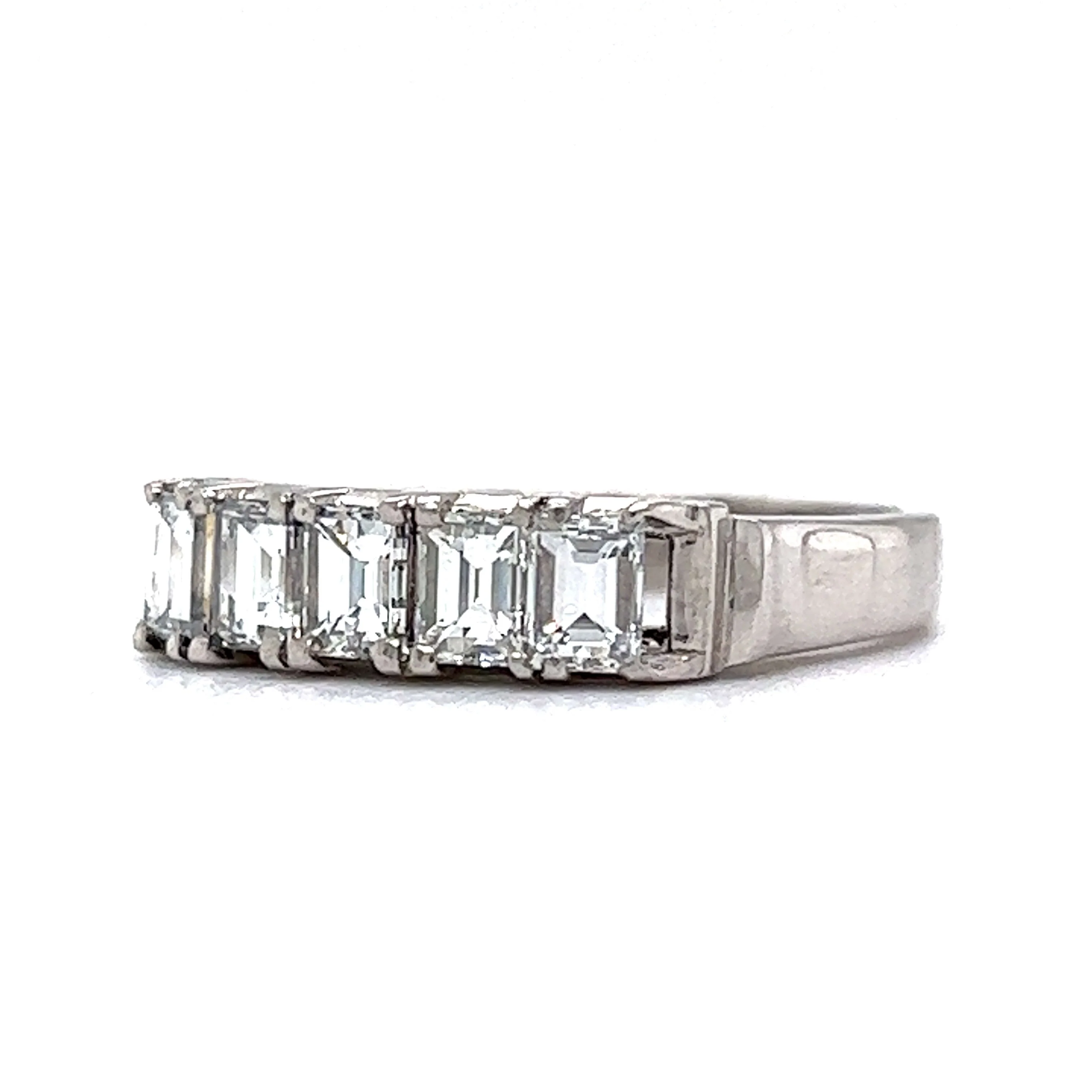 Five Stone Emerald Cut Diamond Wedding Band in Platinum - Image 2