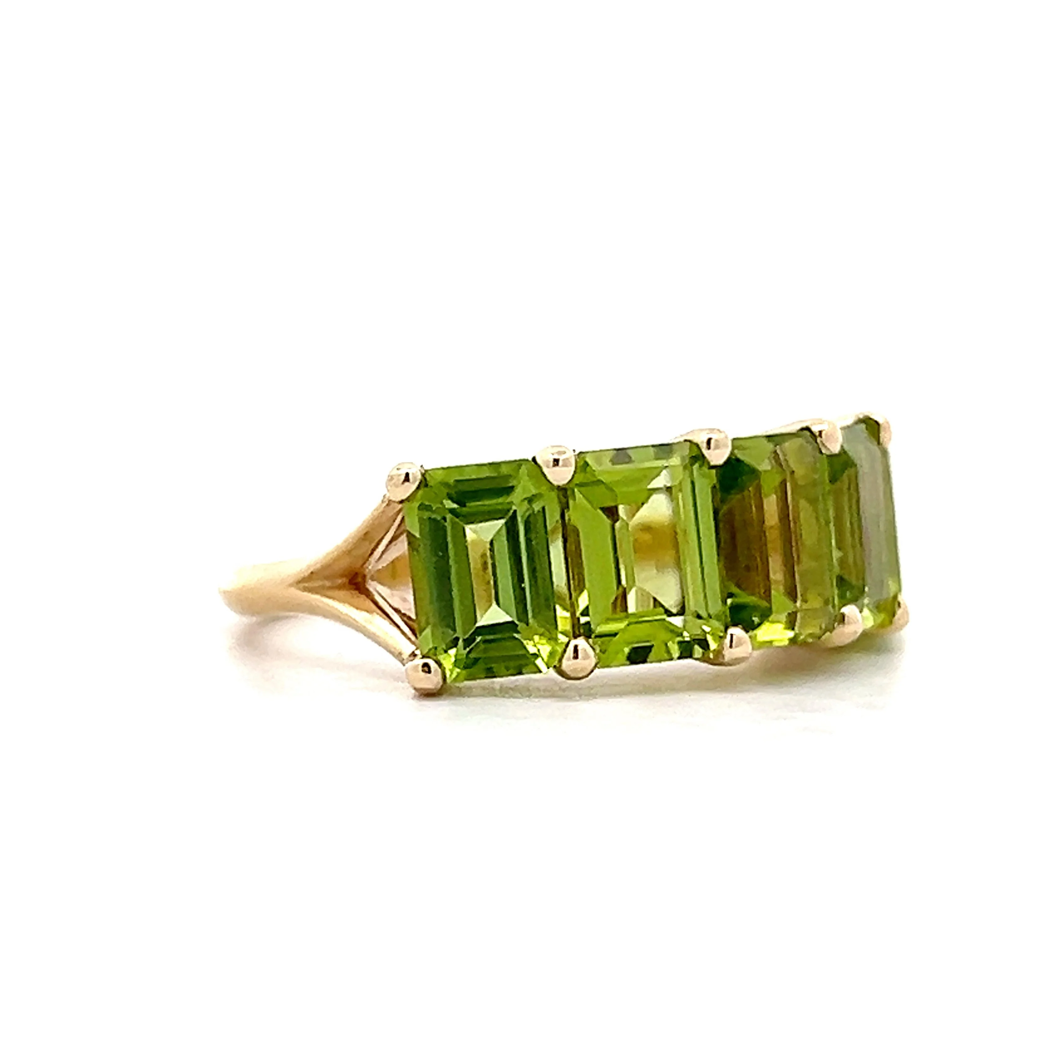 Five Stone Emerald Cut Peridot Ring in 14k Yellow Gold - Image 3