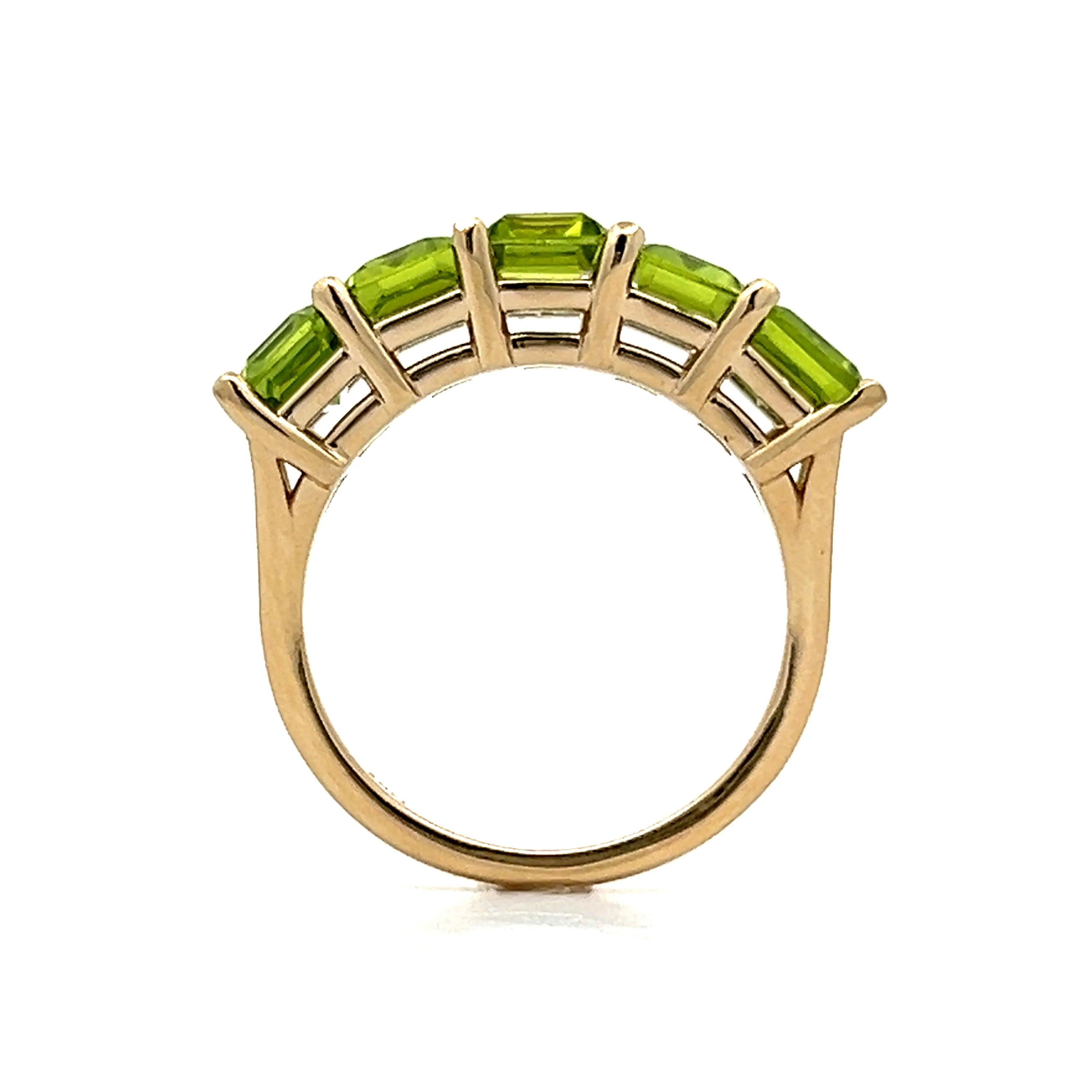 Five Stone Emerald Cut Peridot Ring in 14k Yellow Gold - Image 4