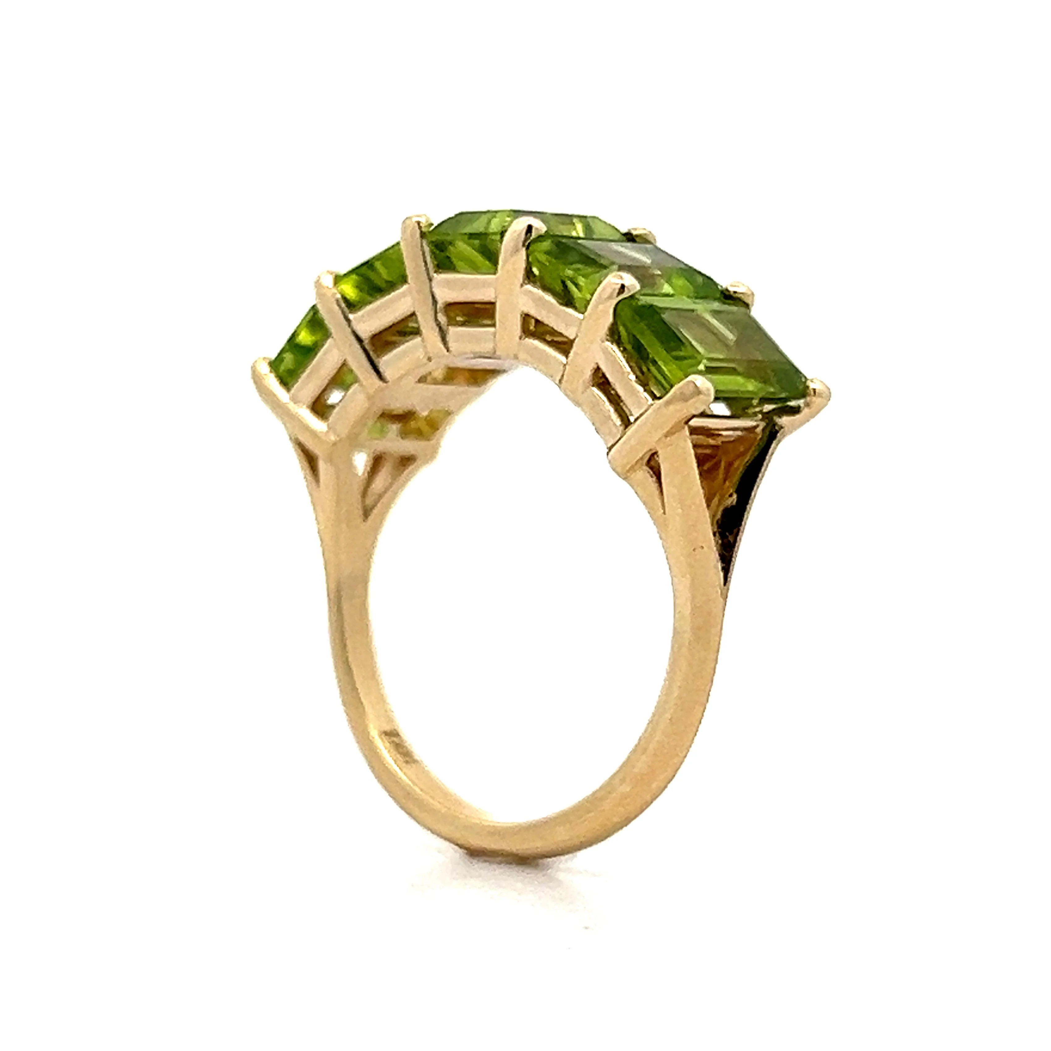 Five Stone Emerald Cut Peridot Ring in 14k Yellow Gold - Image 5