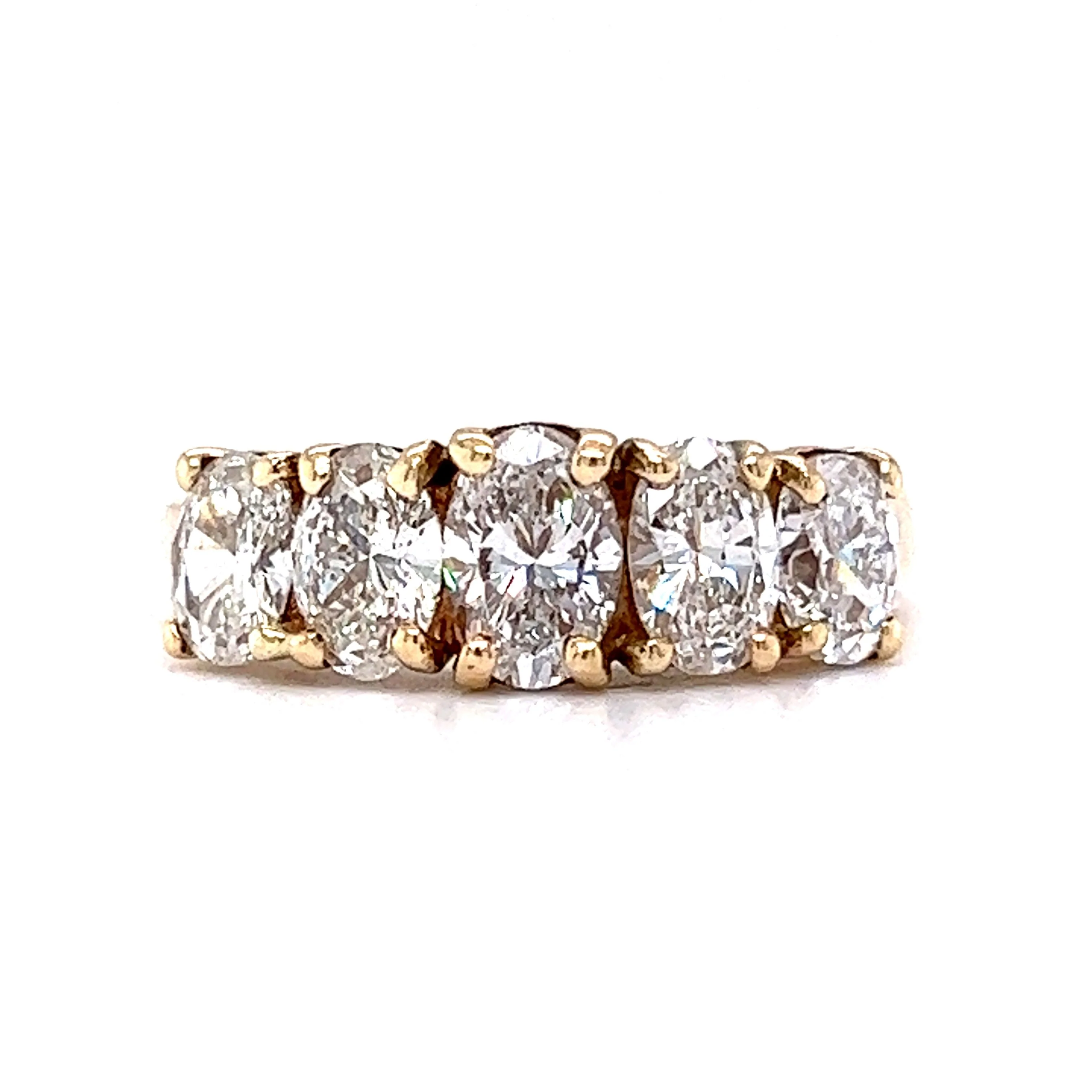 Five Stone Oval Cut Diamond Wedding Band in 14k Yellow Gold