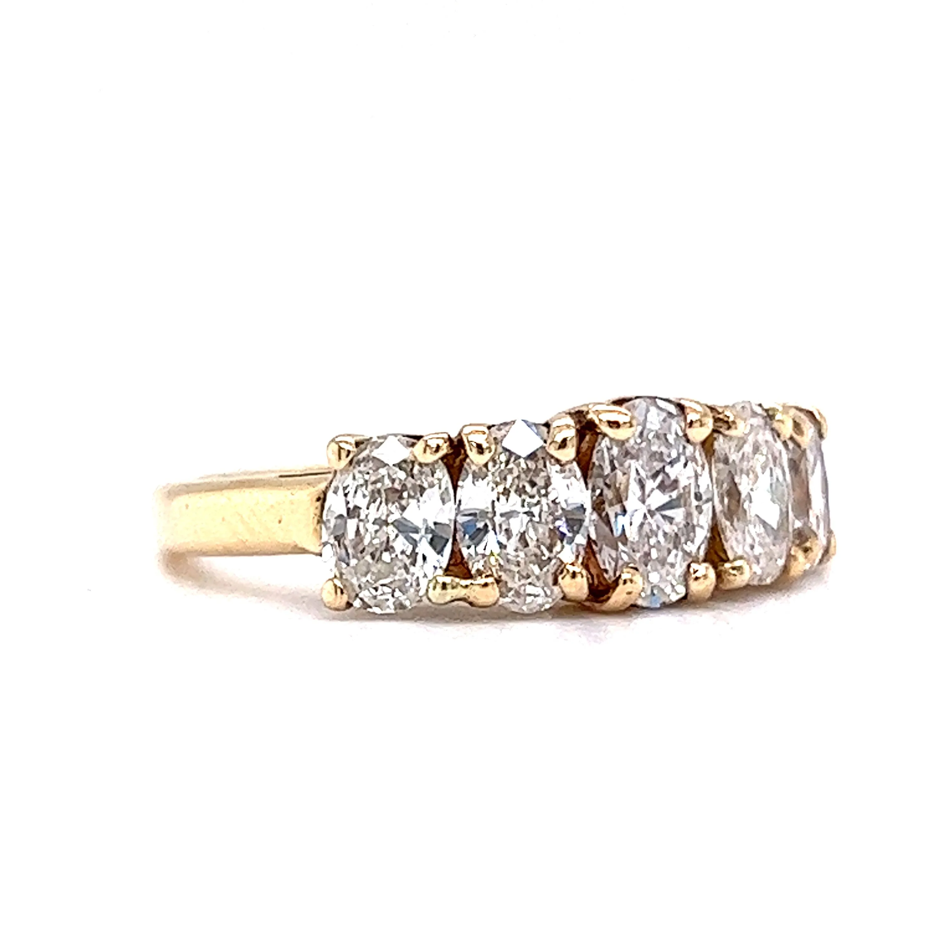 Five Stone Oval Cut Diamond Wedding Band in 14k Yellow Gold - Image 3
