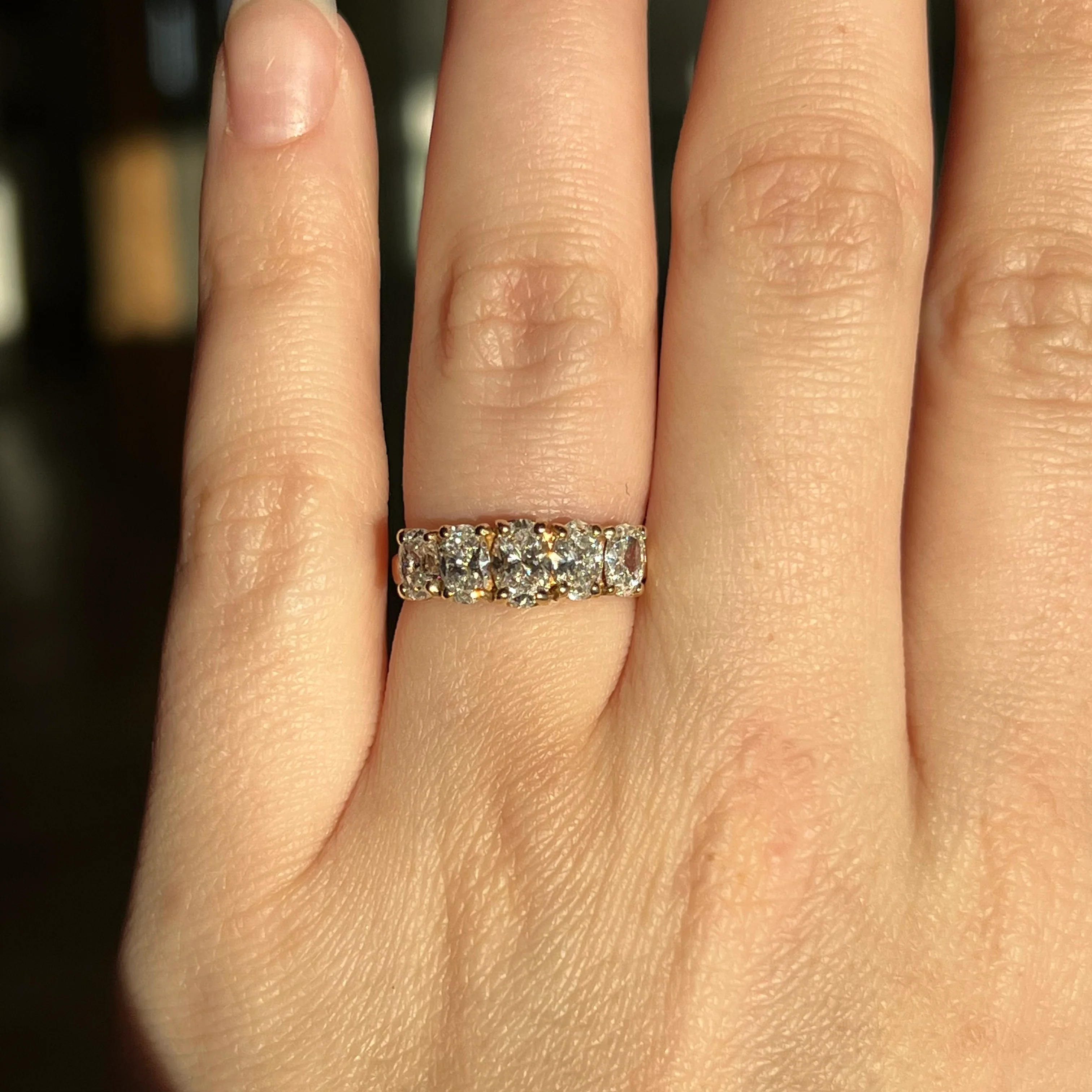 Five Stone Oval Cut Diamond Wedding Band in 14k Yellow Gold - Image 6