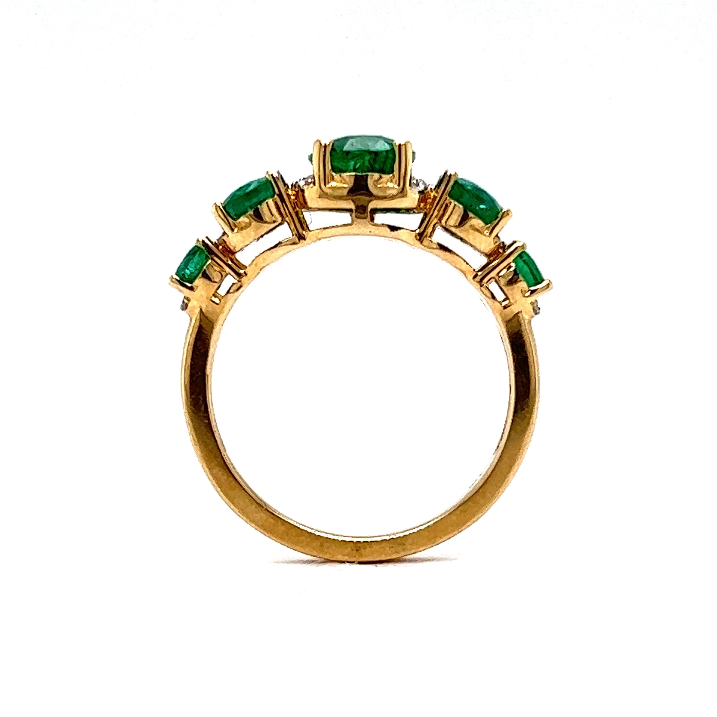 Five Stone Oval Cut Emerald & Diamond Ring in 14k Yellow Gold - Image 4