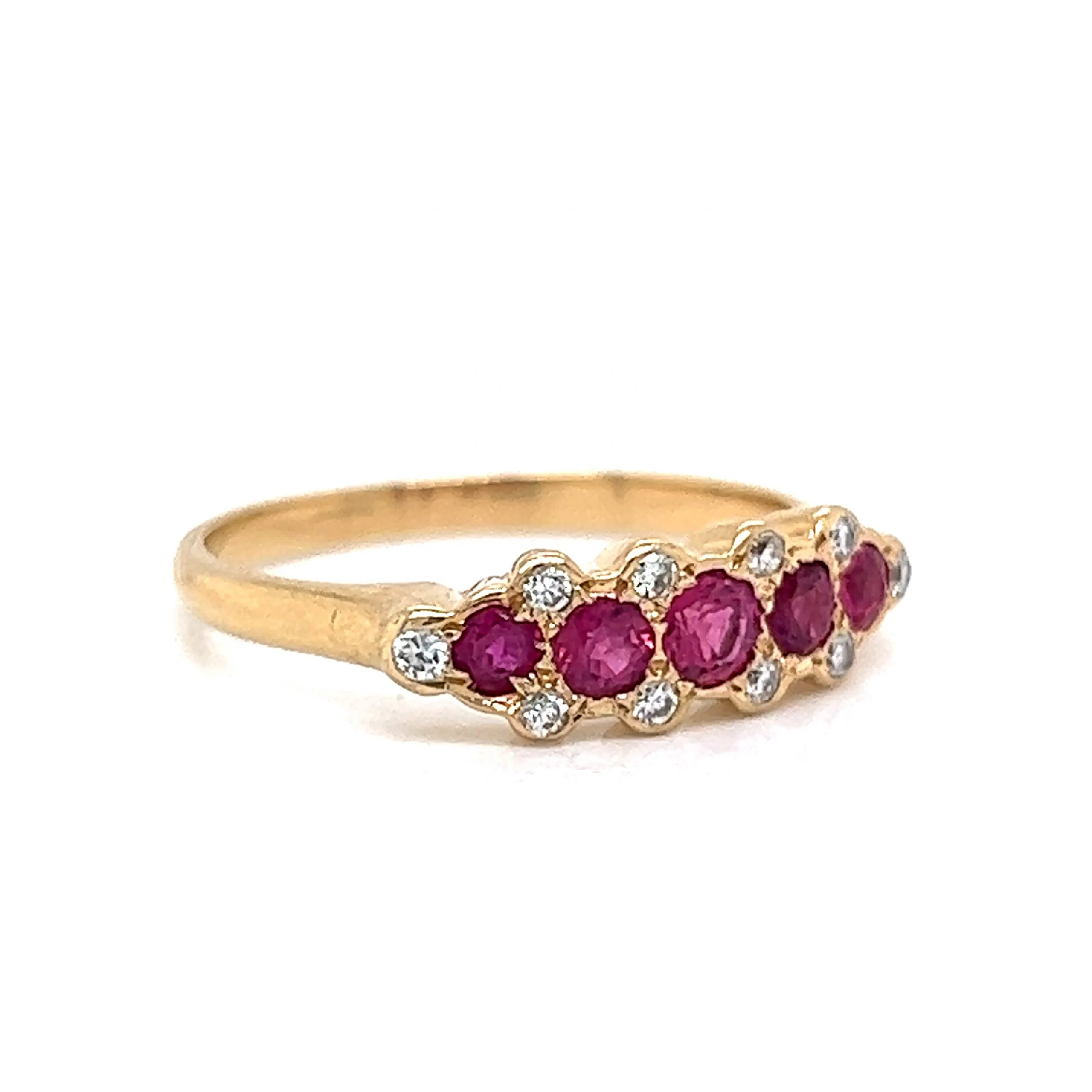 Five Stone Ruby & Diamond Stacking Ring in 14k Gold - Image 3