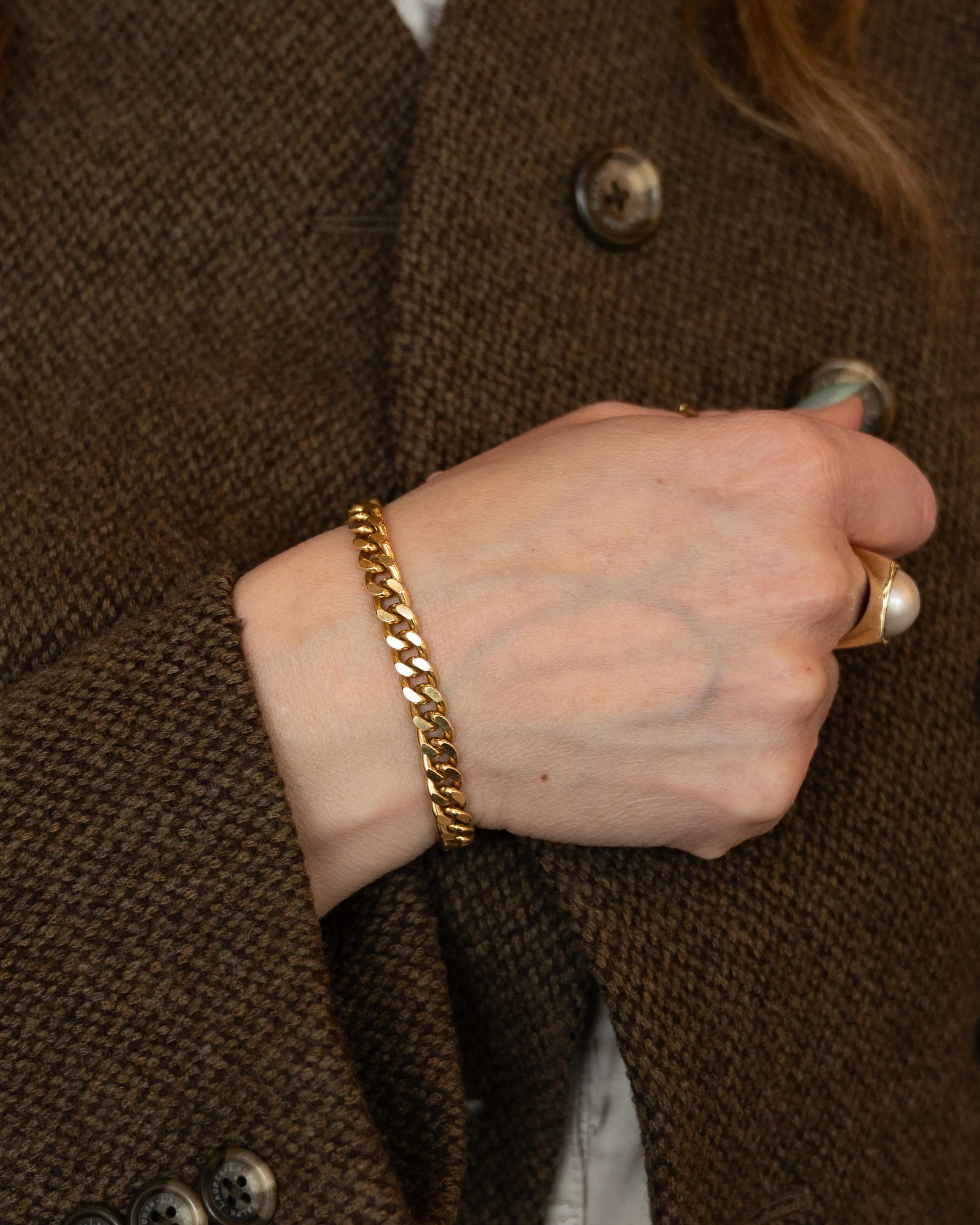 Flattened Curb Link Chain Bracelet 14k Yellow Gold - Image 6