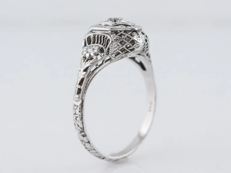 Floral Diamond Engagement Ring Art Deco Filigree in 18k - Image 4