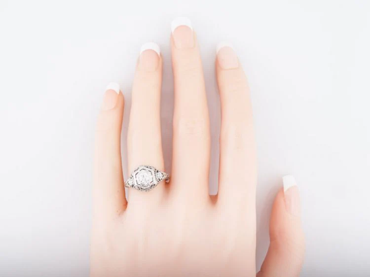 Floral Diamond Engagement Ring Art Deco Filigree in 18k - Image 7