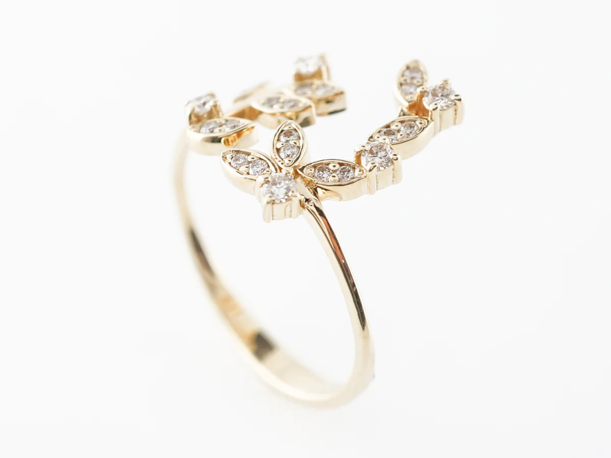 Floral Diamond Right Hand Ring in Yellow Gold - Image 4