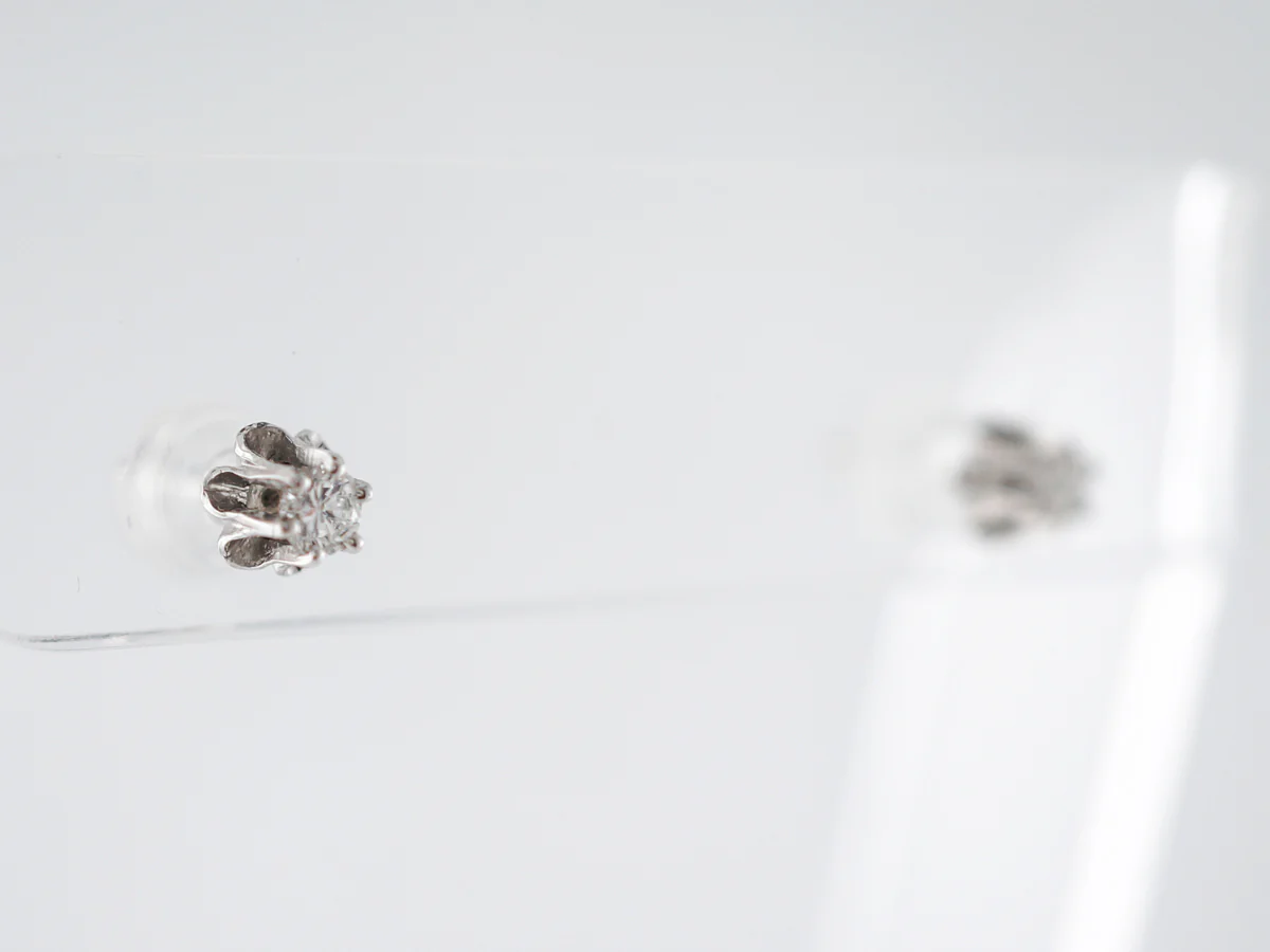 Floral Round Brilliant Cut Diamond Stud Earrings in White Gold - Image 2