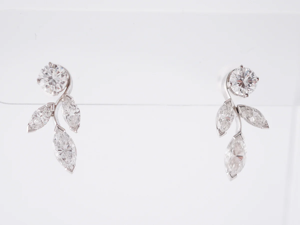Floral Style Earrings w/ Marquis & Round Brilliant Cut Diamonds