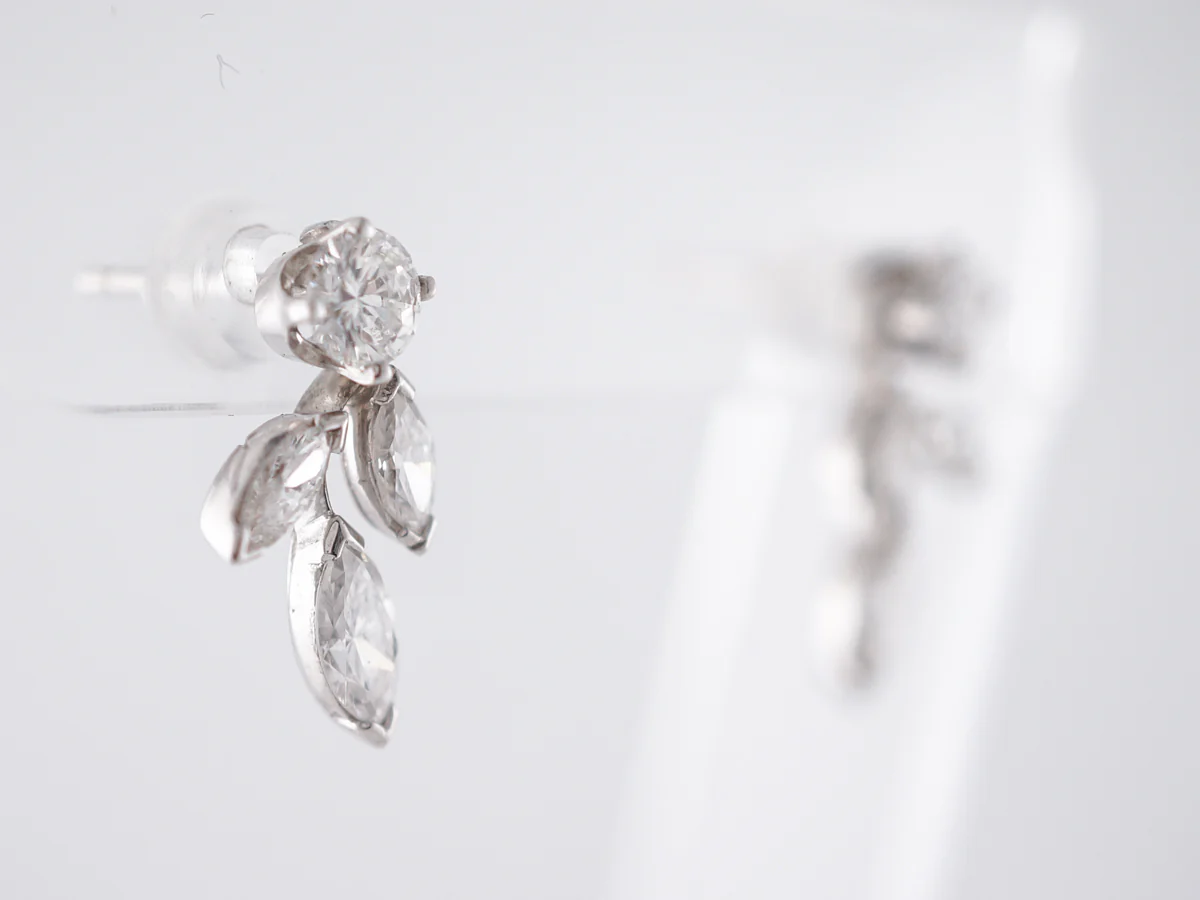 Floral Style Earrings w/ Marquis & Round Brilliant Cut Diamonds - Image 2