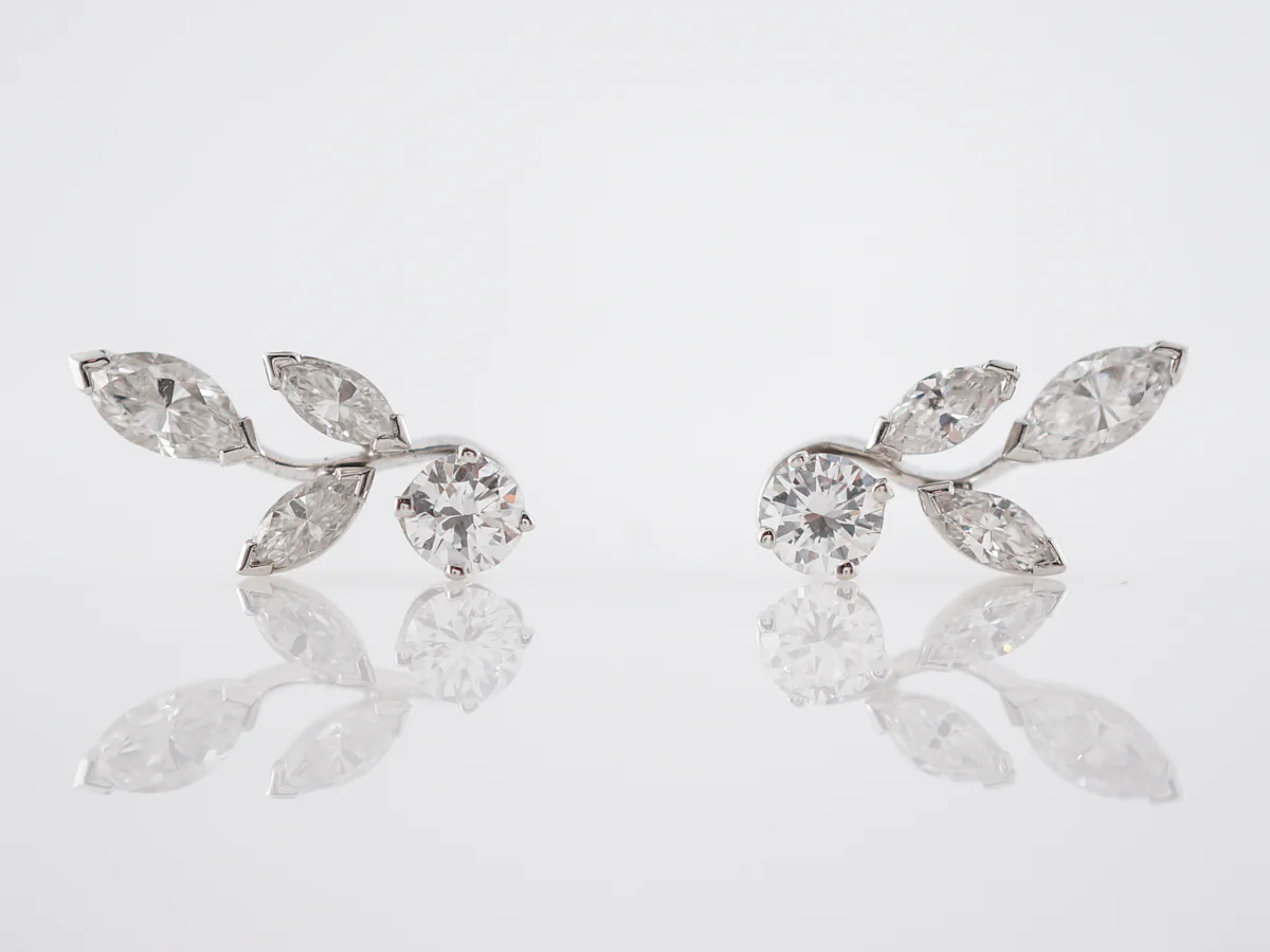 Floral Style Earrings w/ Marquis & Round Brilliant Cut Diamonds - Image 3