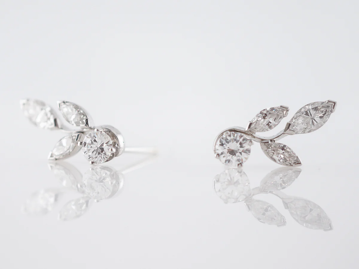 Floral Style Earrings w/ Marquis & Round Brilliant Cut Diamonds - Image 4