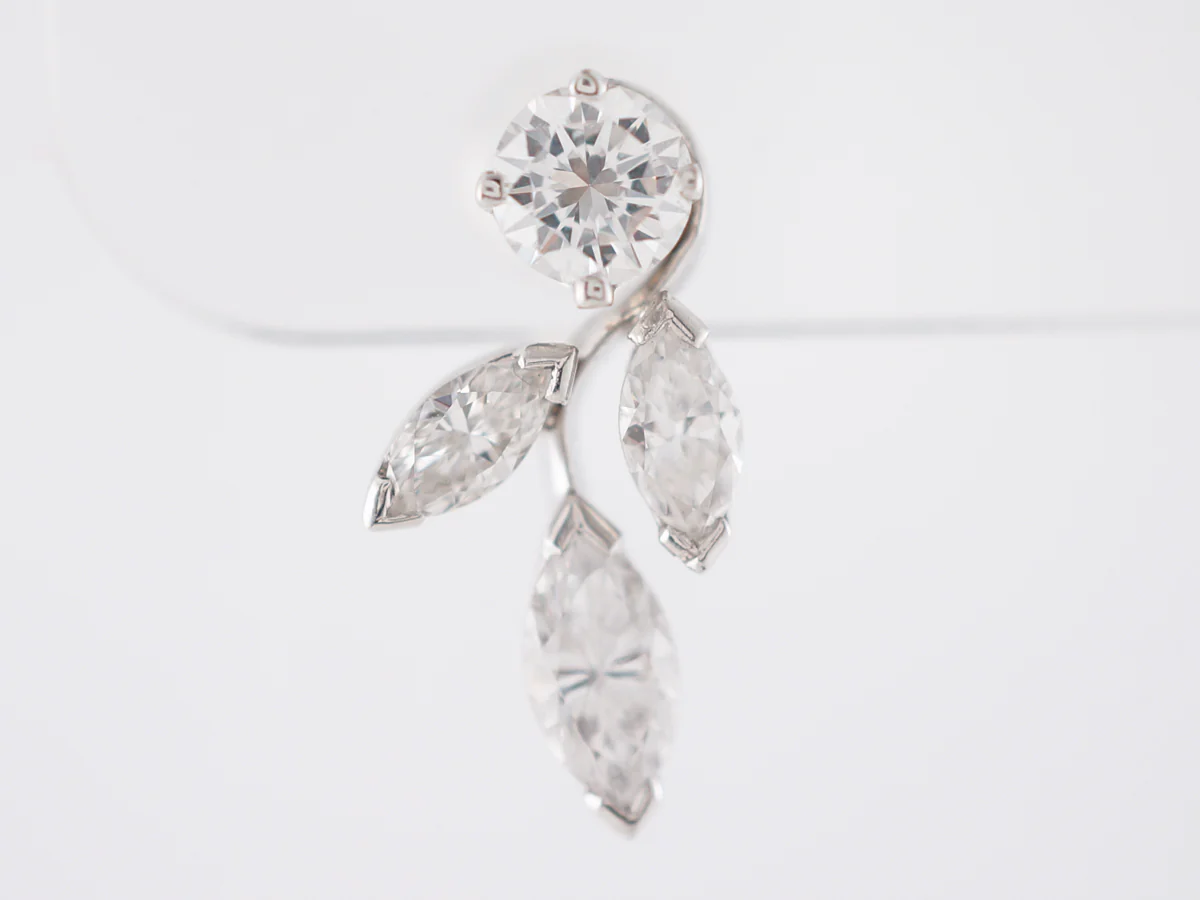Floral Style Earrings w/ Marquis & Round Brilliant Cut Diamonds - Image 5
