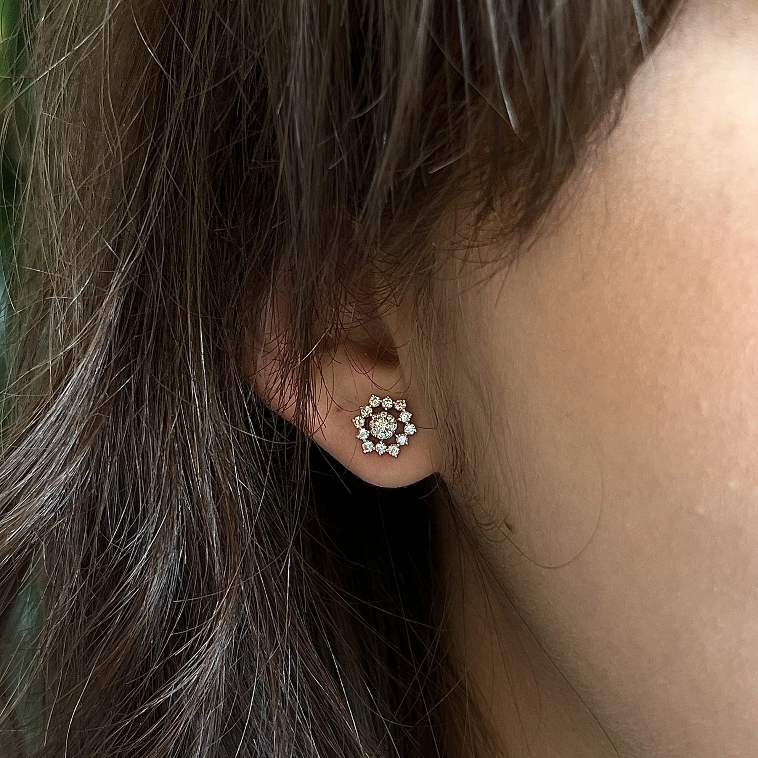 Flower Cluster Diamond Stud Earrings in 14k White Gold - Image 4