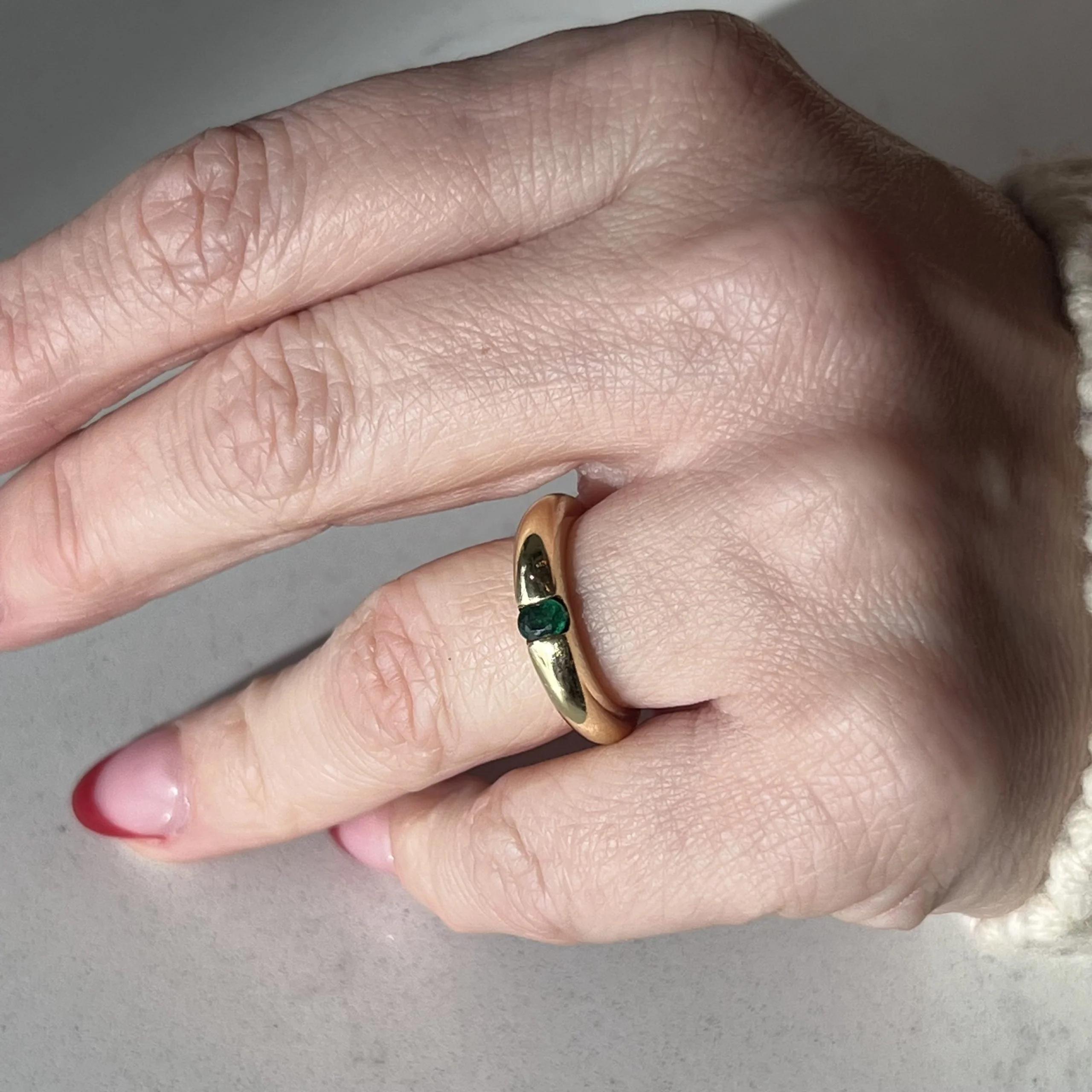 Flush Set Emerald Stacking Ring in 18k Yellow Gold - Image 6