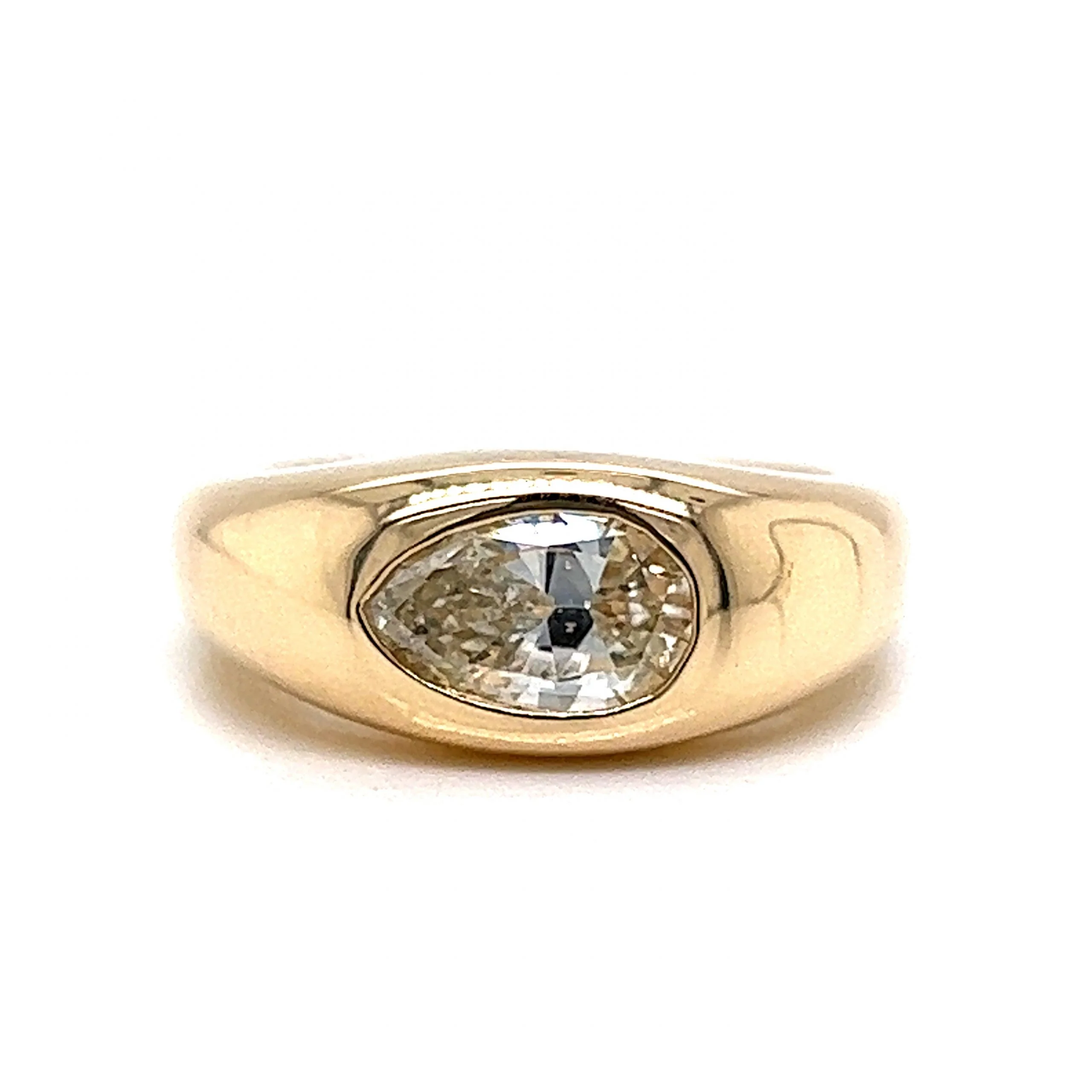 Flush Set 1.21 Pear Cut Diamond Engagement Ring in 14k Yellow Gold
