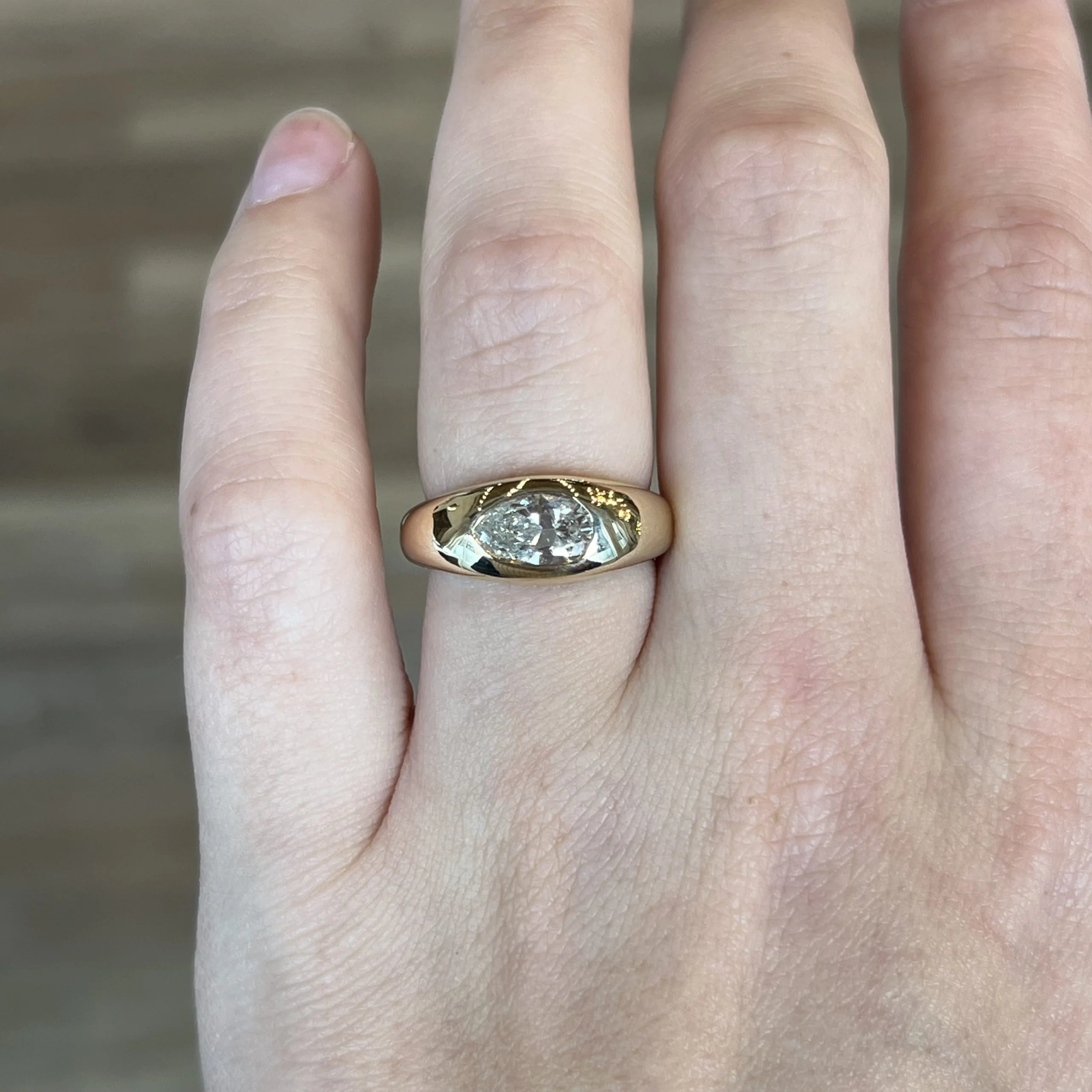 Flush Set 1.21 Pear Cut Diamond Engagement Ring in 14k Yellow Gold - Image 6