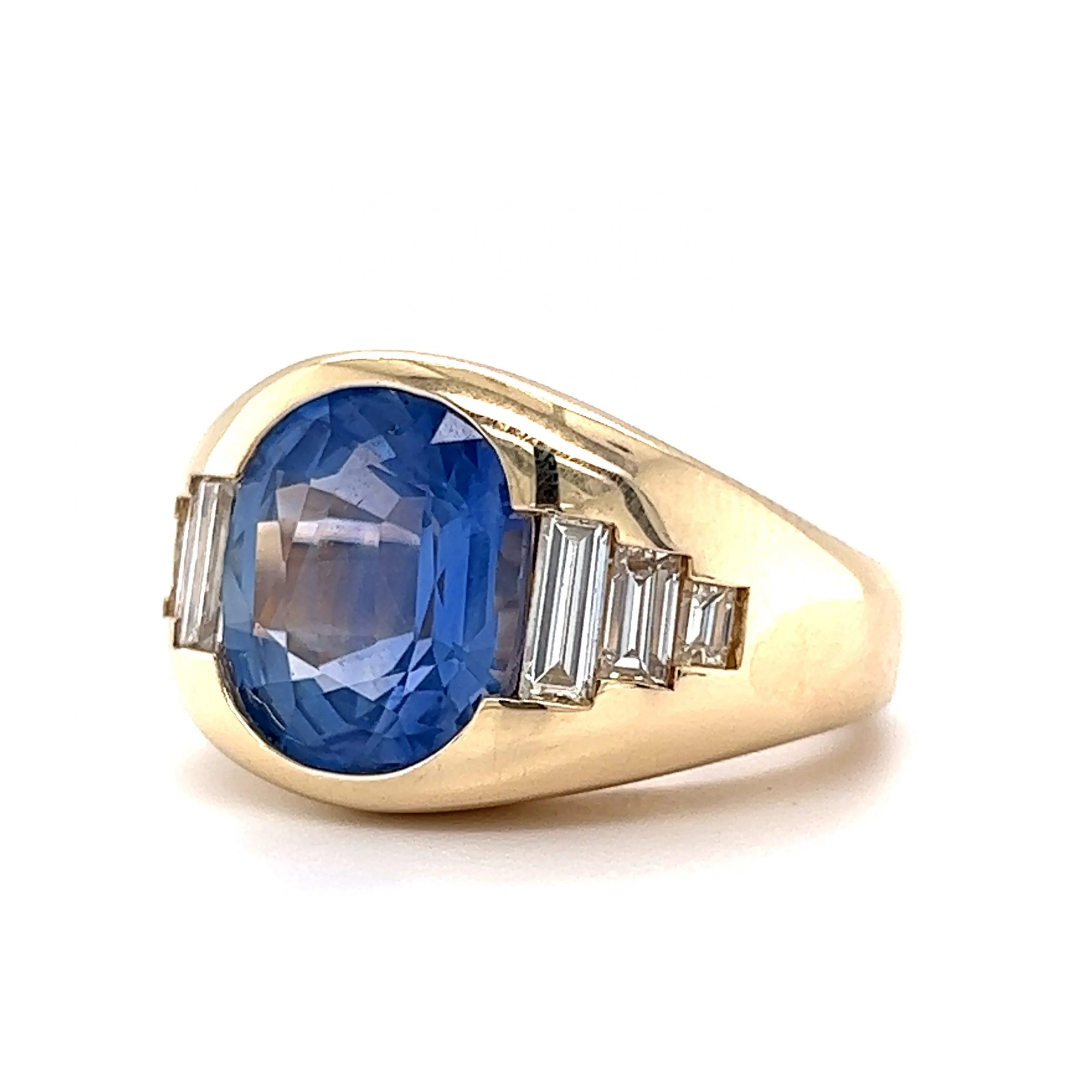 Flush Set Sapphire & Diamond Cocktail Ring in 14k Yellow Gold - Image 2