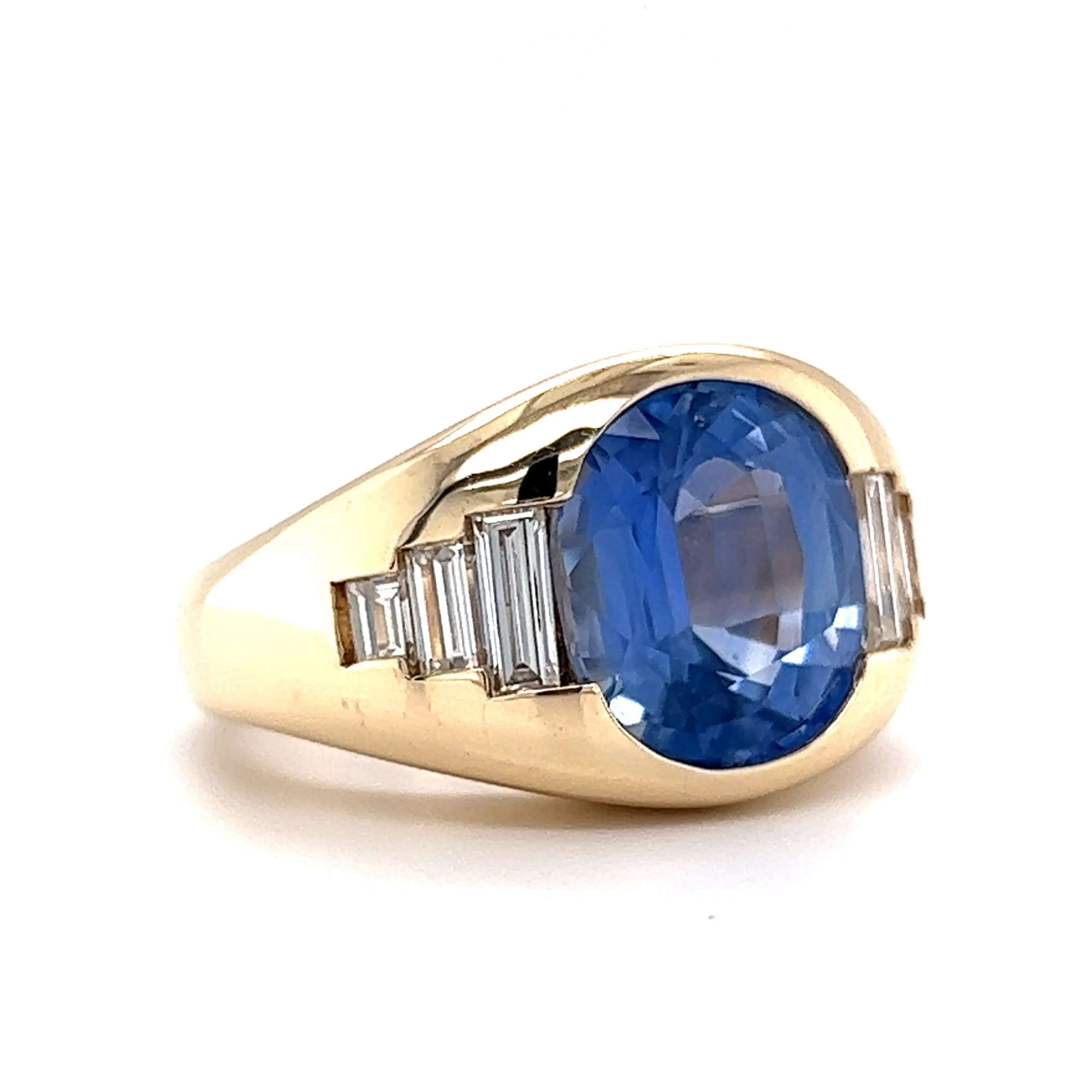 Flush Set Sapphire & Diamond Cocktail Ring in 14k Yellow Gold - Image 3