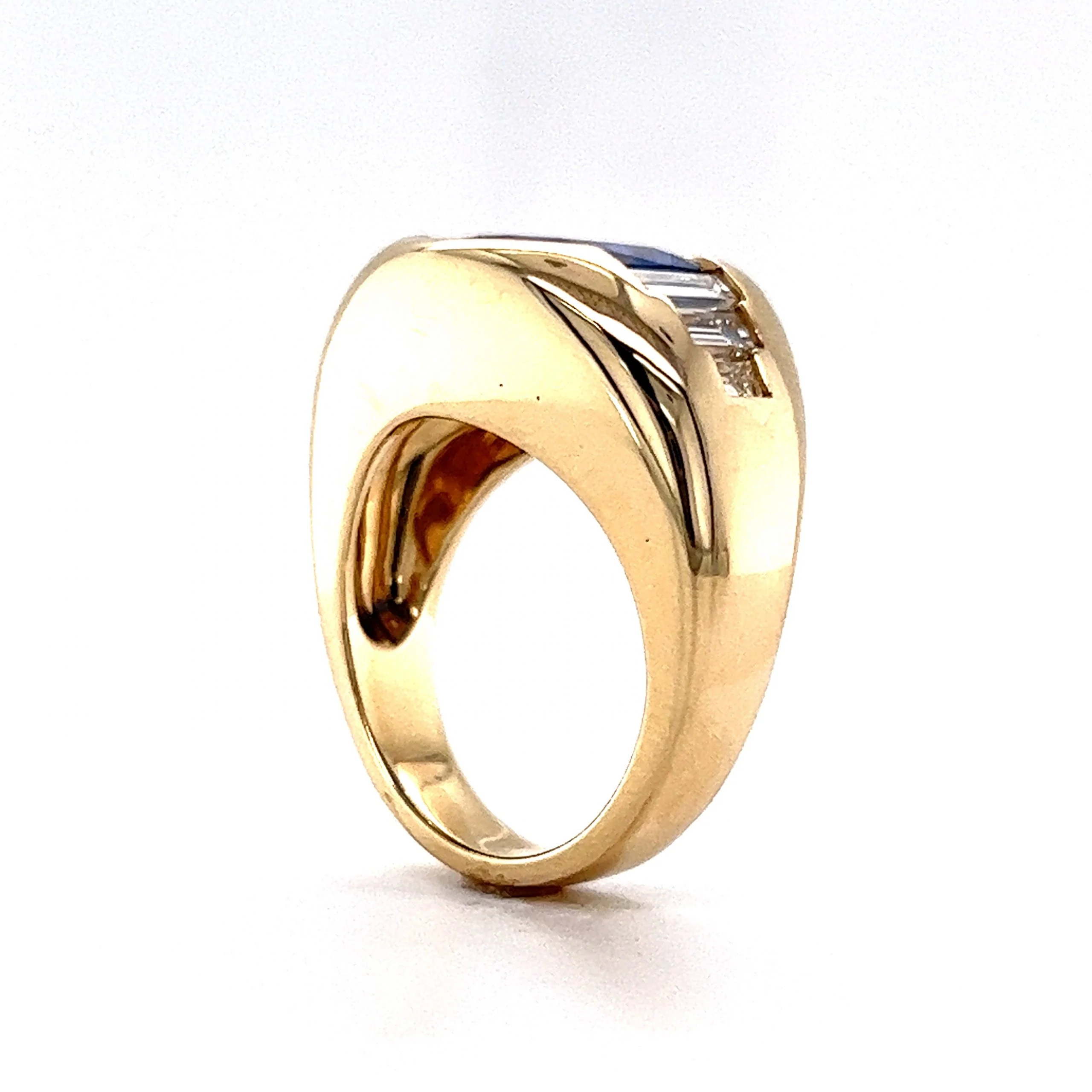 Flush Set Sapphire & Diamond Cocktail Ring in 14k Yellow Gold - Image 5